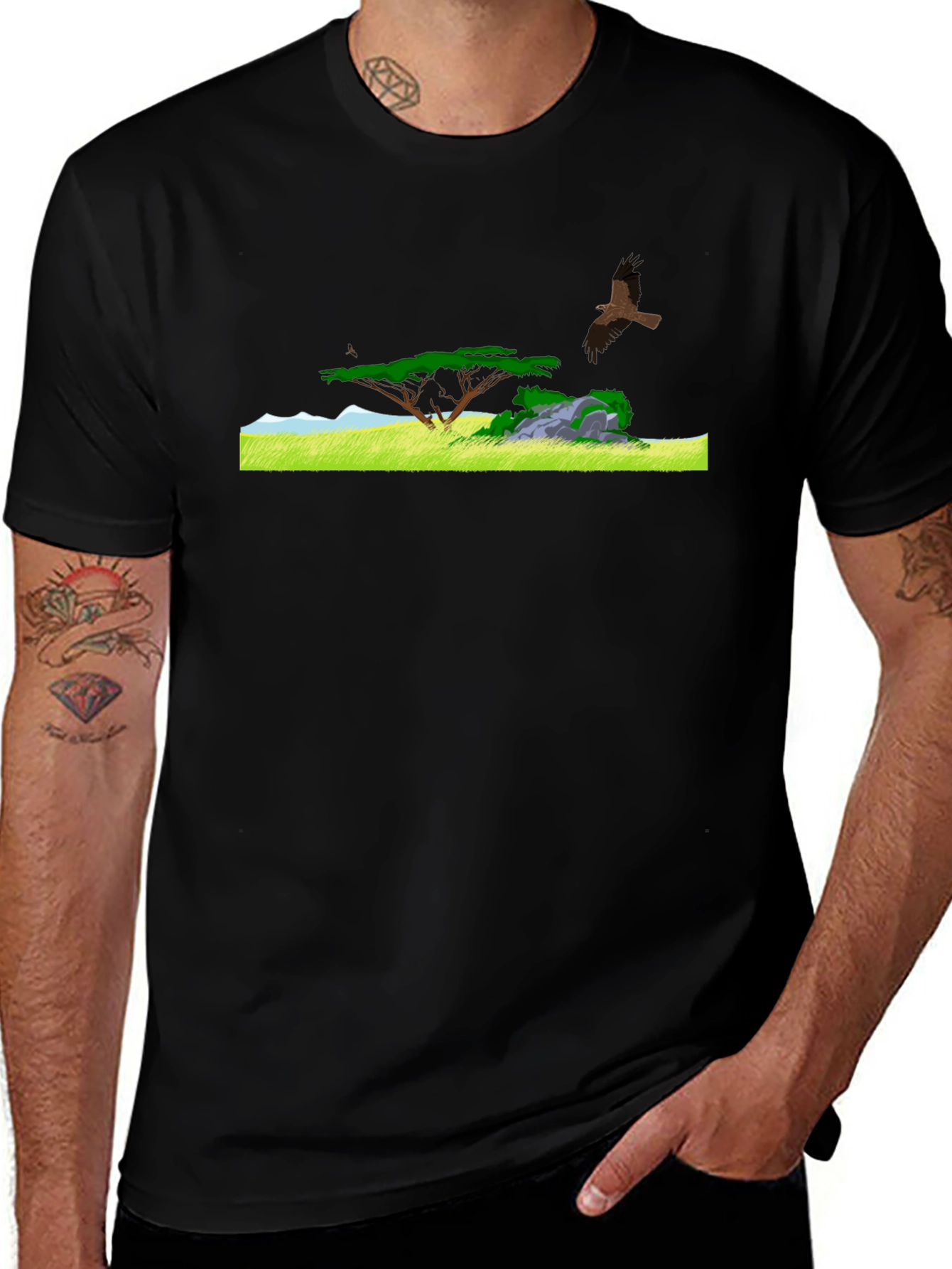 Variant 3 of Black Tee with African Landscape Design