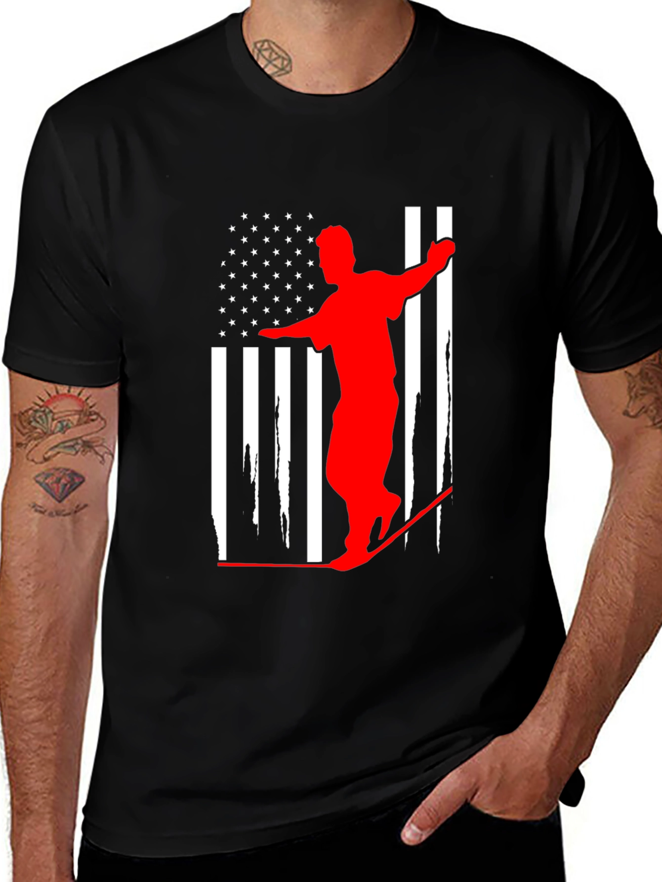 Variant 6 of American Flag Slackline T-Shirt - USA Pride