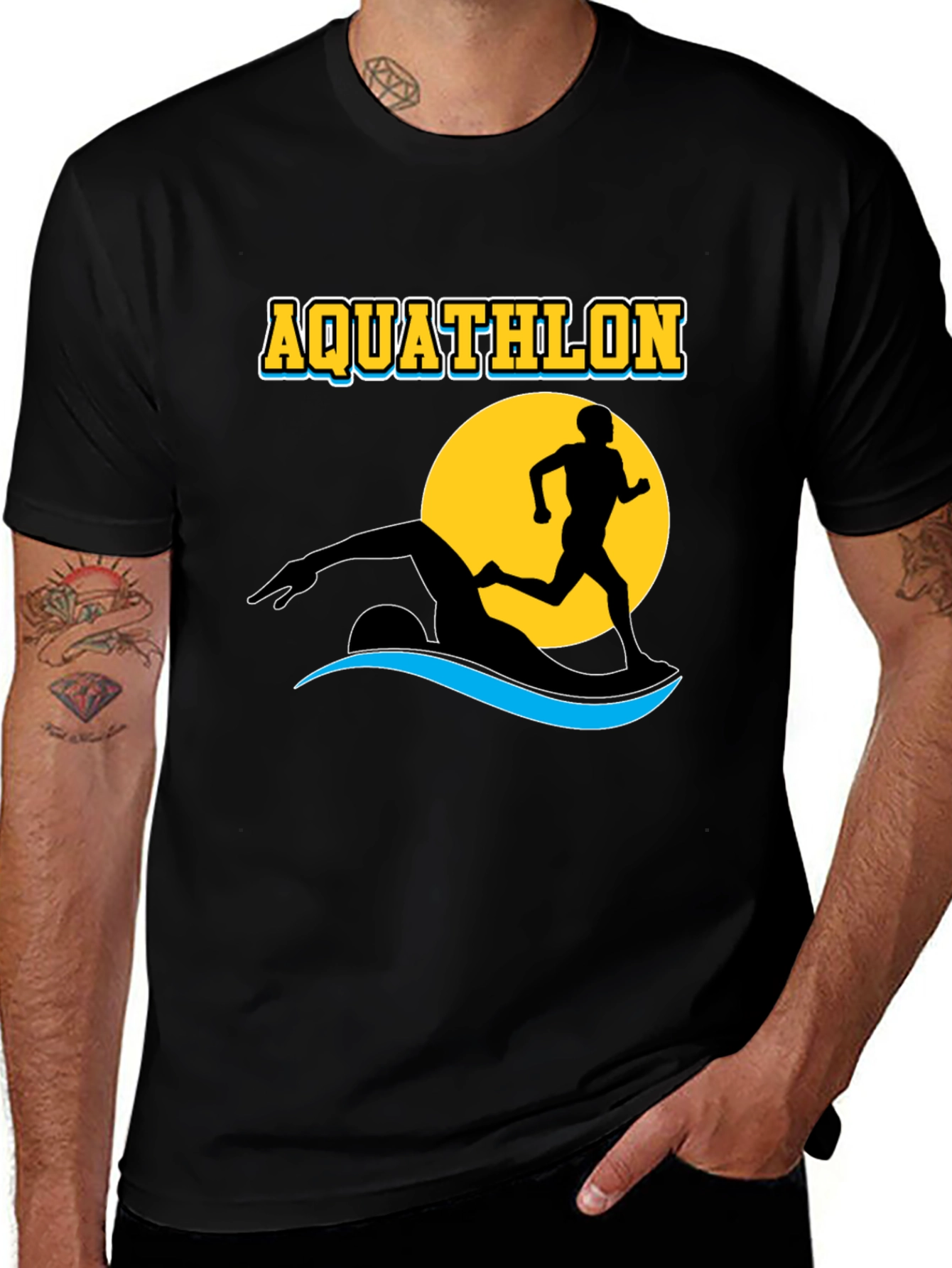 Black Aquathlon T-Shirt: Swim & Run Design main image