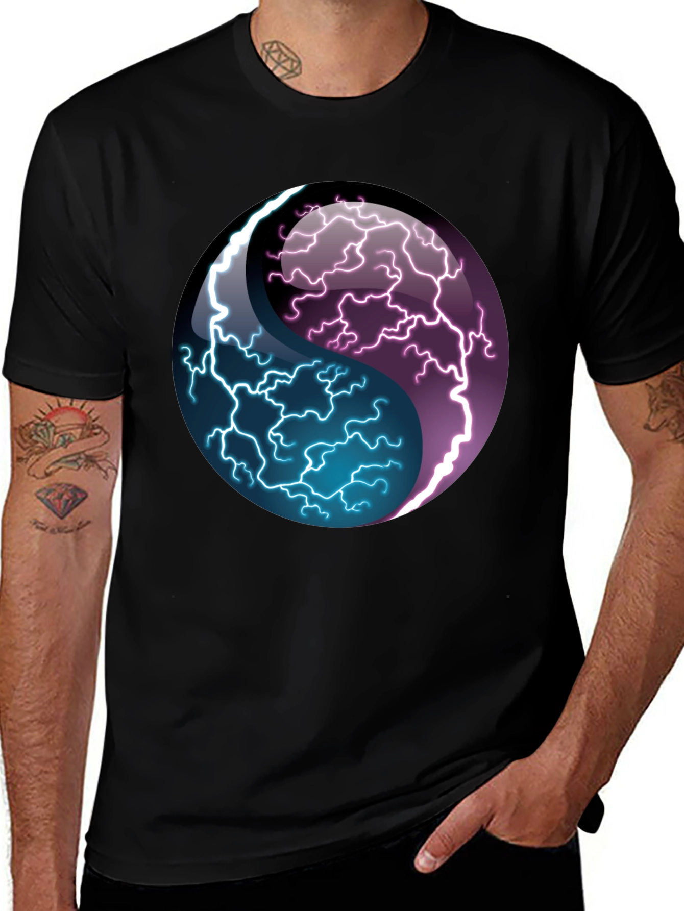 Variant 7 of Yin Yang Lightning Bolt Graphic Tee