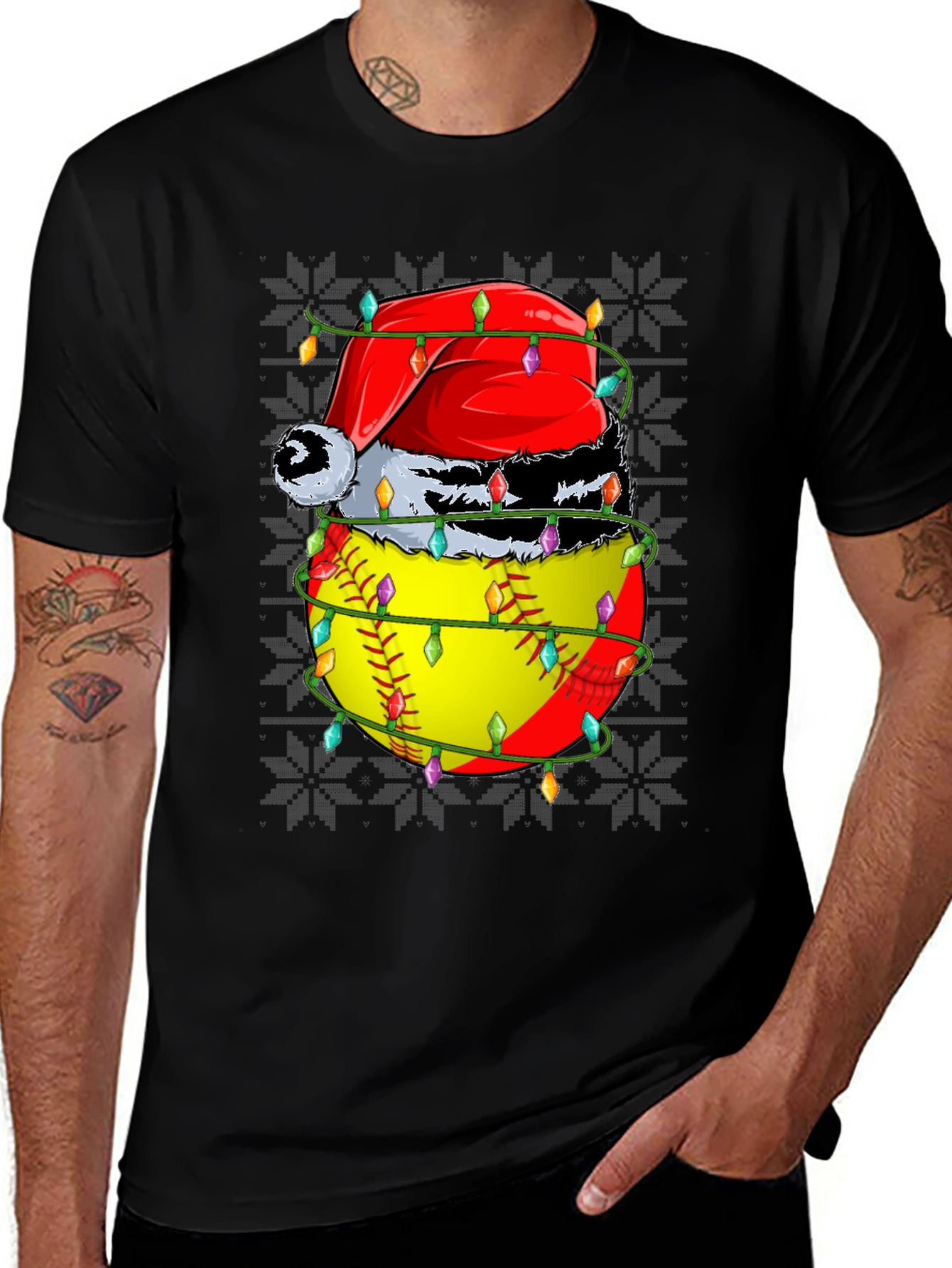 Festive Softball Santa Hat Christmas T-Shirt