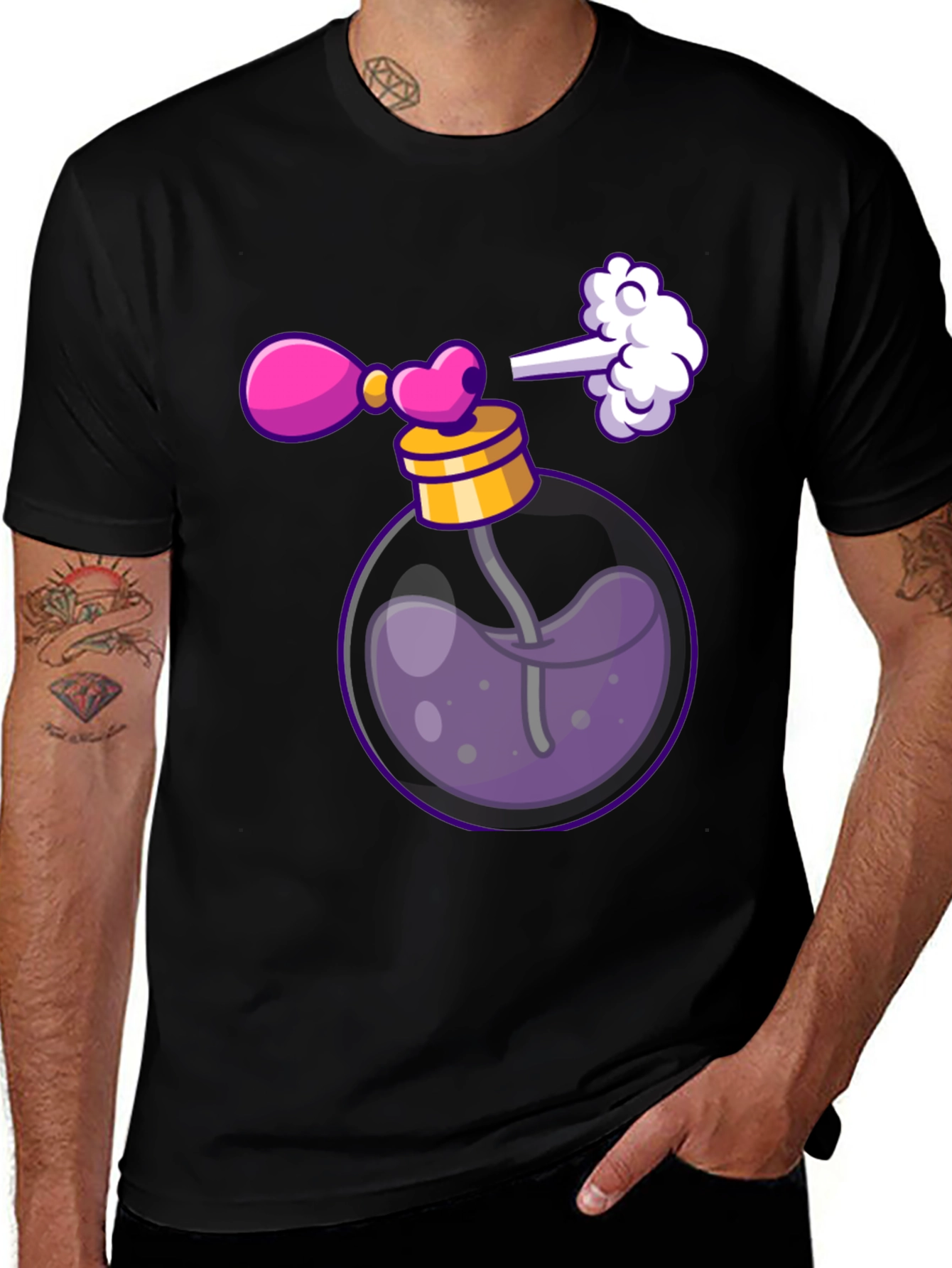 Variant 30 of Black T-Shirt with Perfume Bottle Graphic