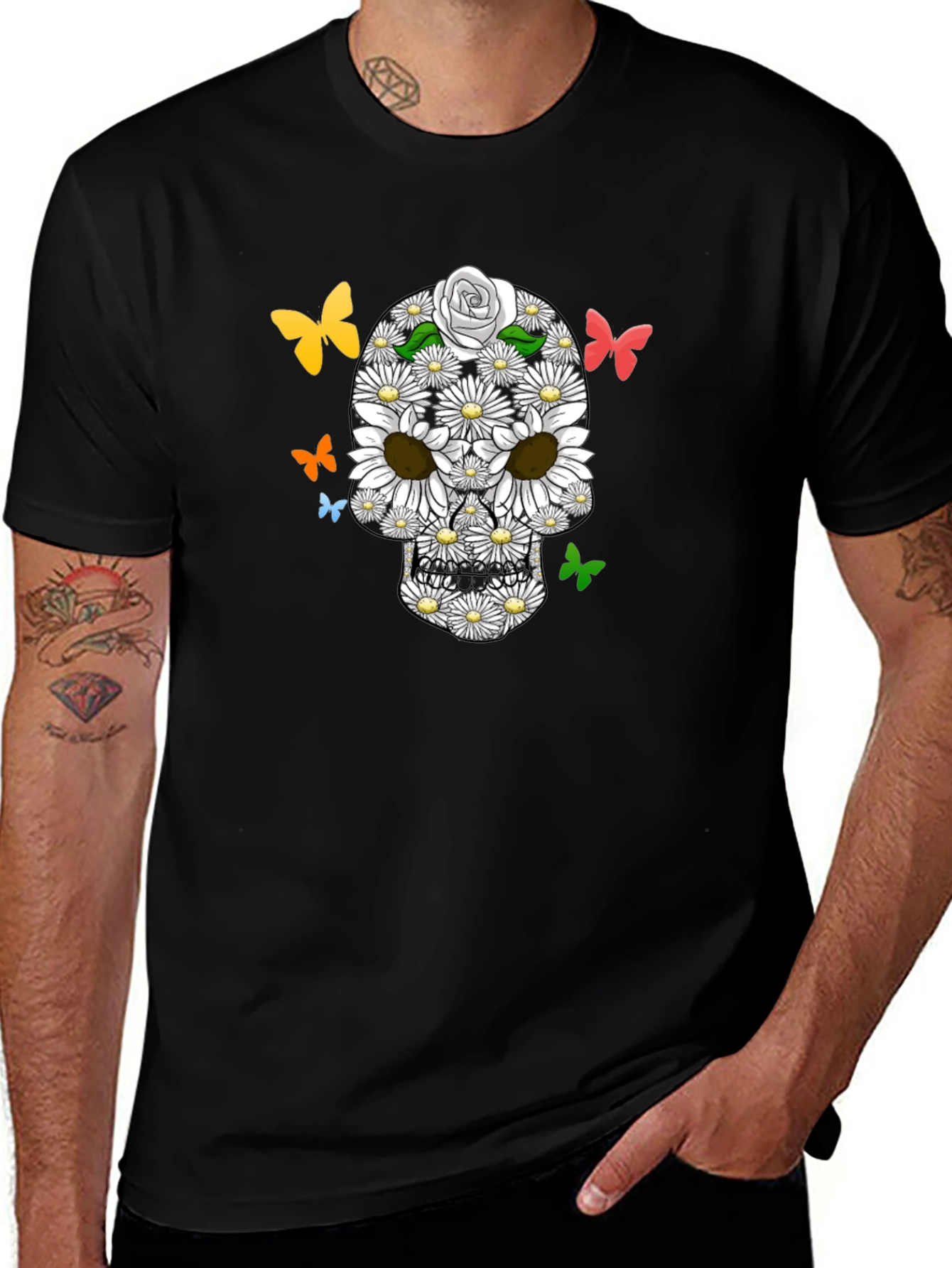 Variant 18 of Floral Skull Butterfly Graphic Tee