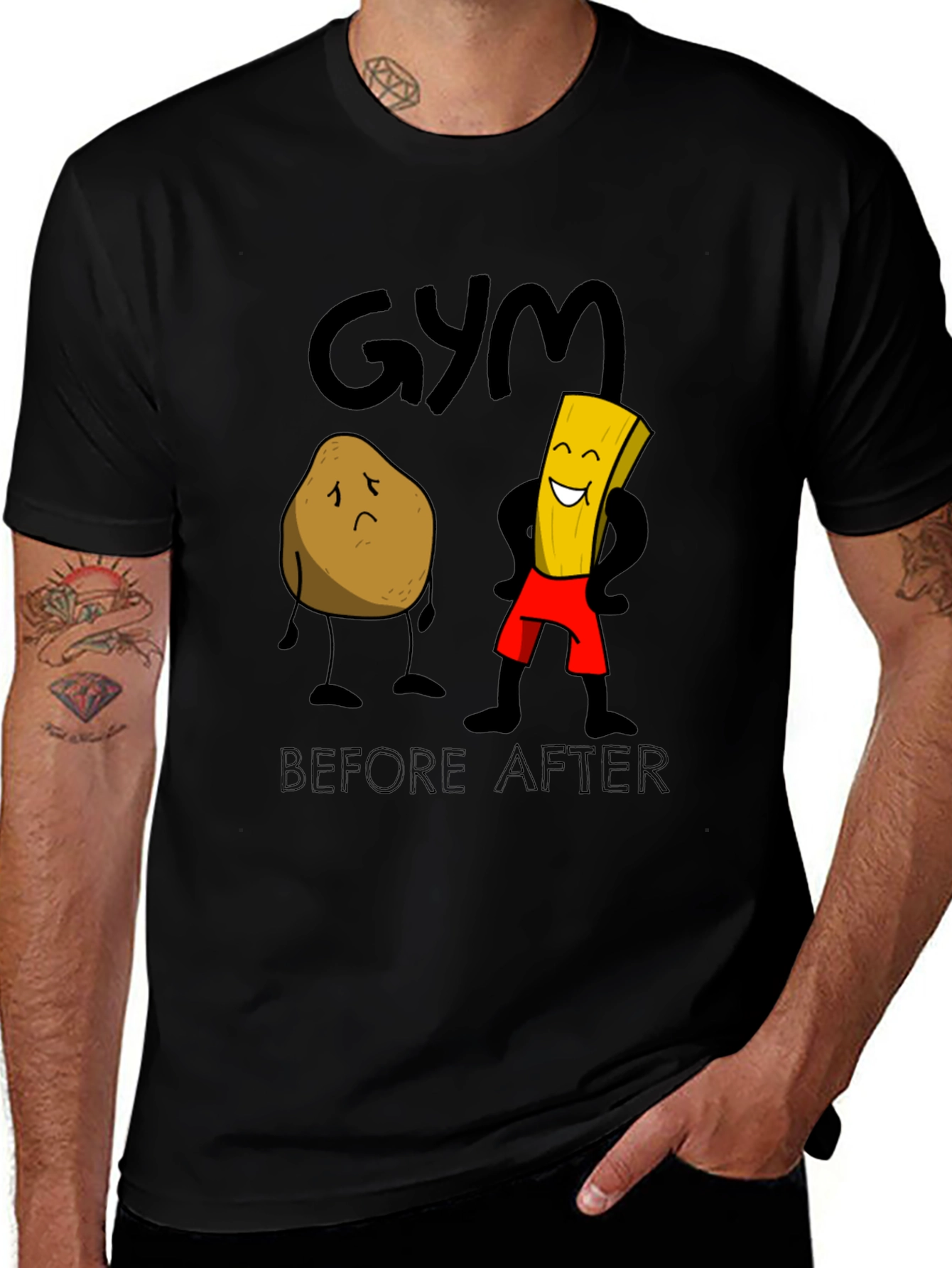 Variant 25 of Gym Before After T-Shirt: Potato to Fry Transformation