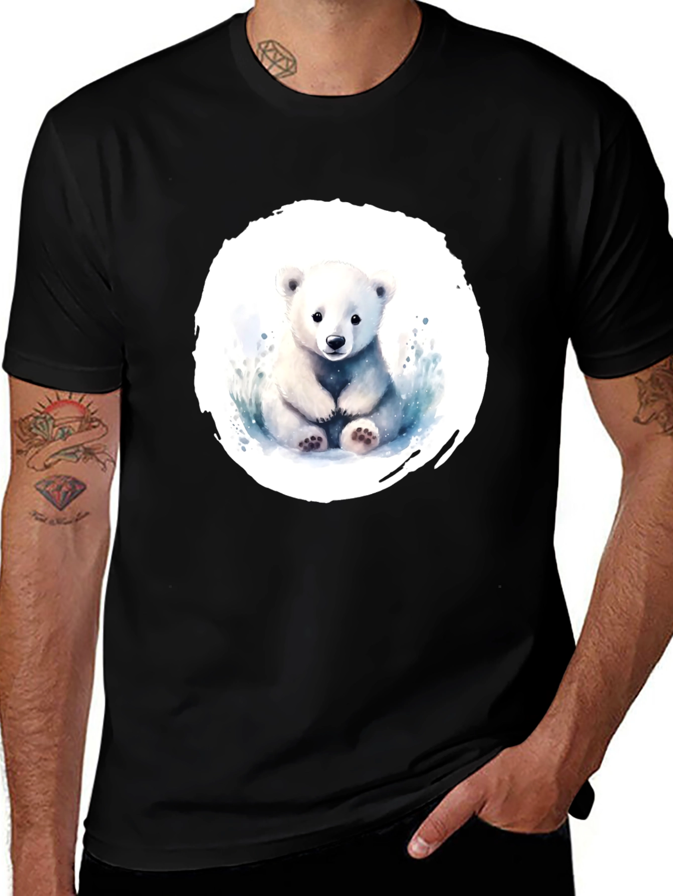 Variant 6 of Cute Polar Bear Graphic Tee - Black Cotton Shirt