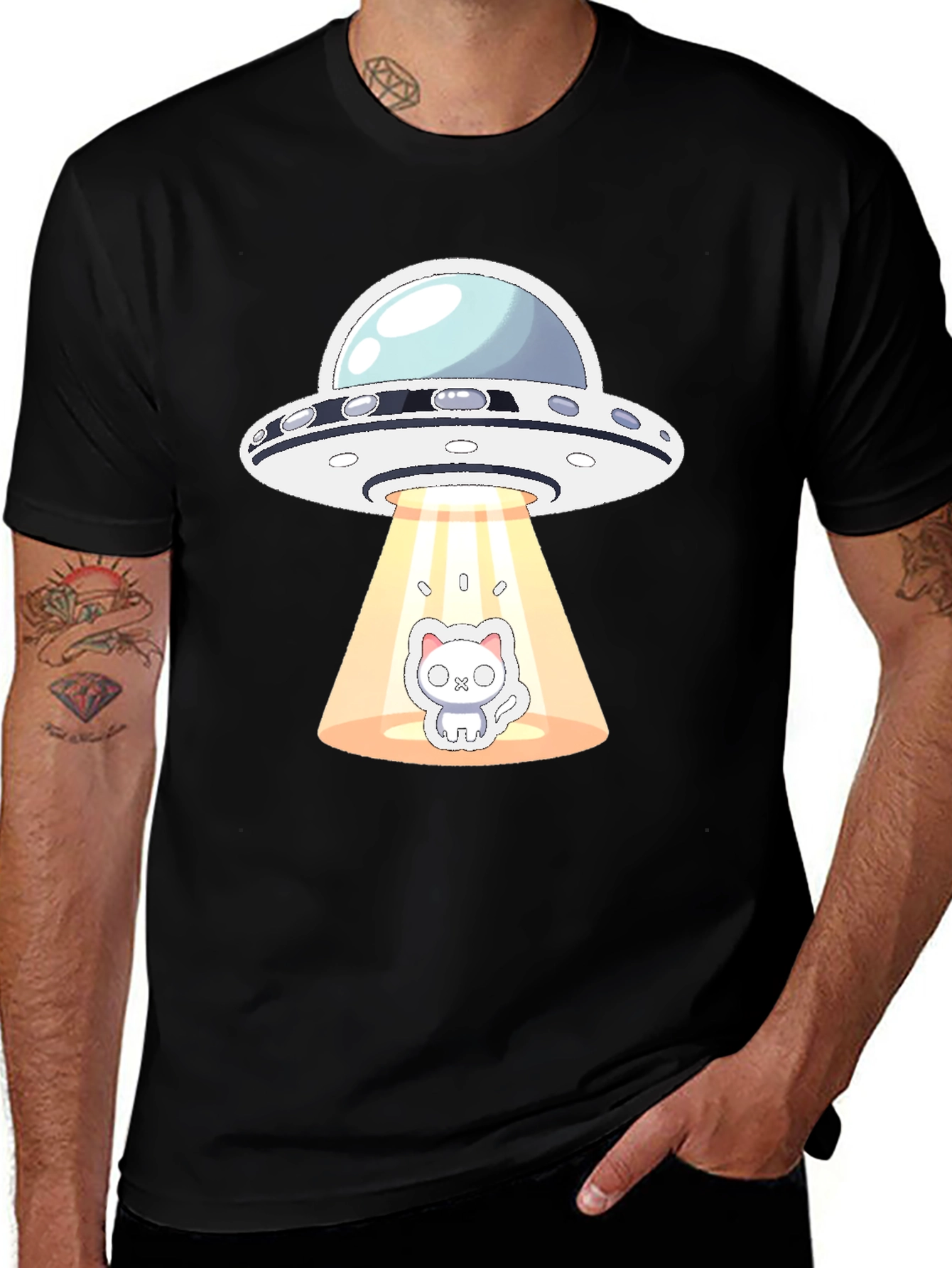 Variant 20 of UFO Cat Abduction Black T-Shirt