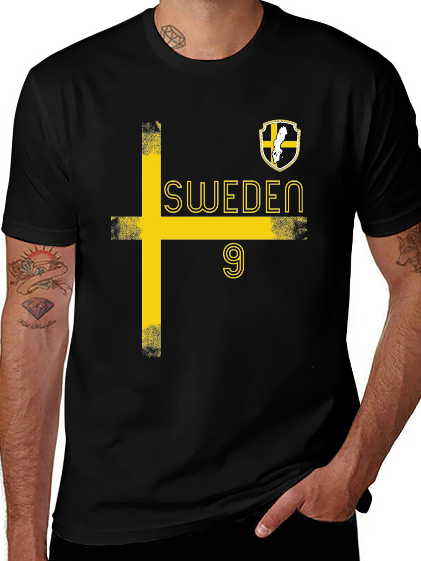 Sweden Soccer T-Shirt - Black with Yellow Design