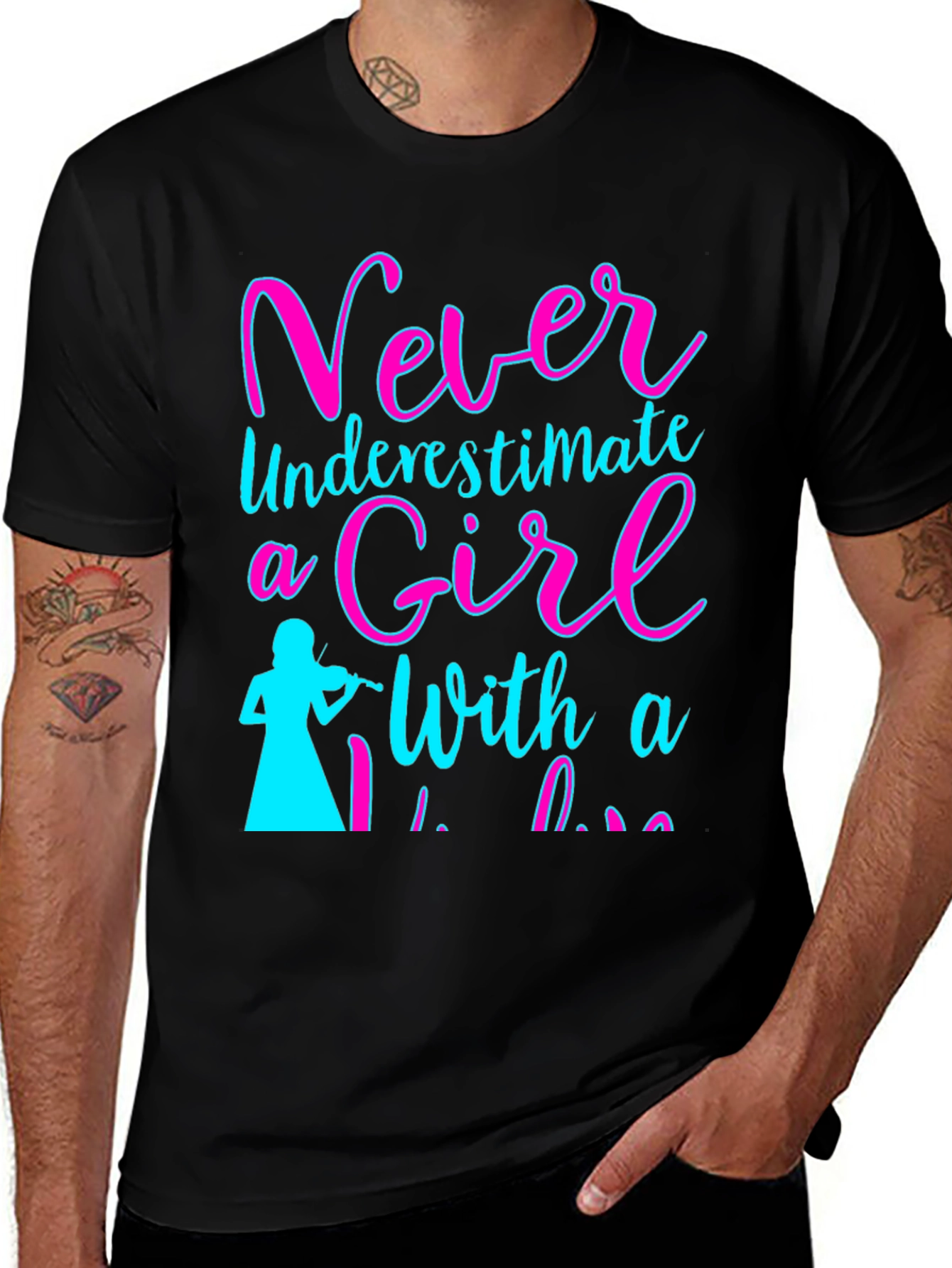 Variant 27 of Never Underestimate a Girl with a Violin T-Shirt
