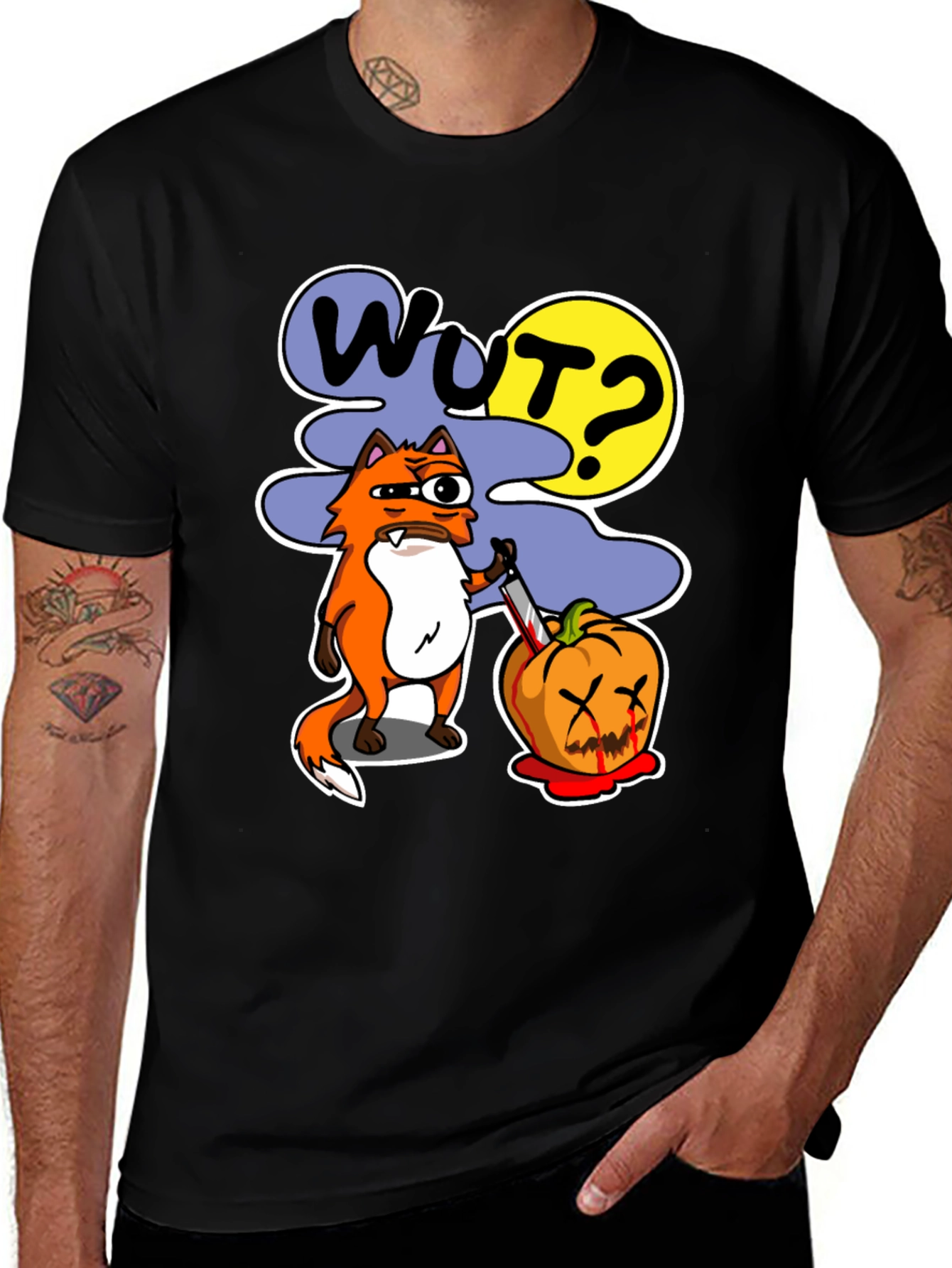 Variant 2 of Wut Fox Halloween Graphic Tee - Men's Black T-Shirt