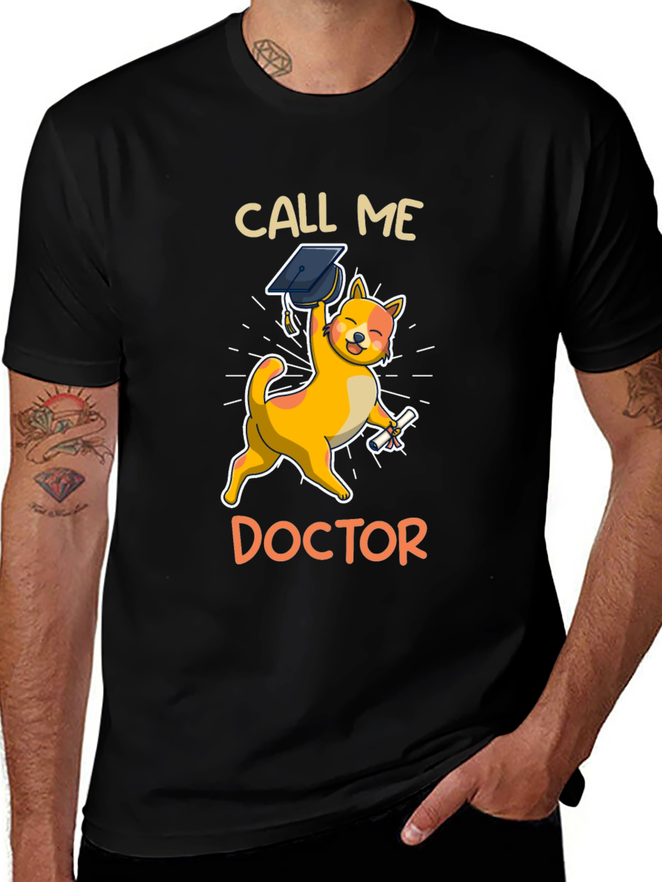 Variant 3 of Call Me Doctor Graduation Cat Graphic Tee