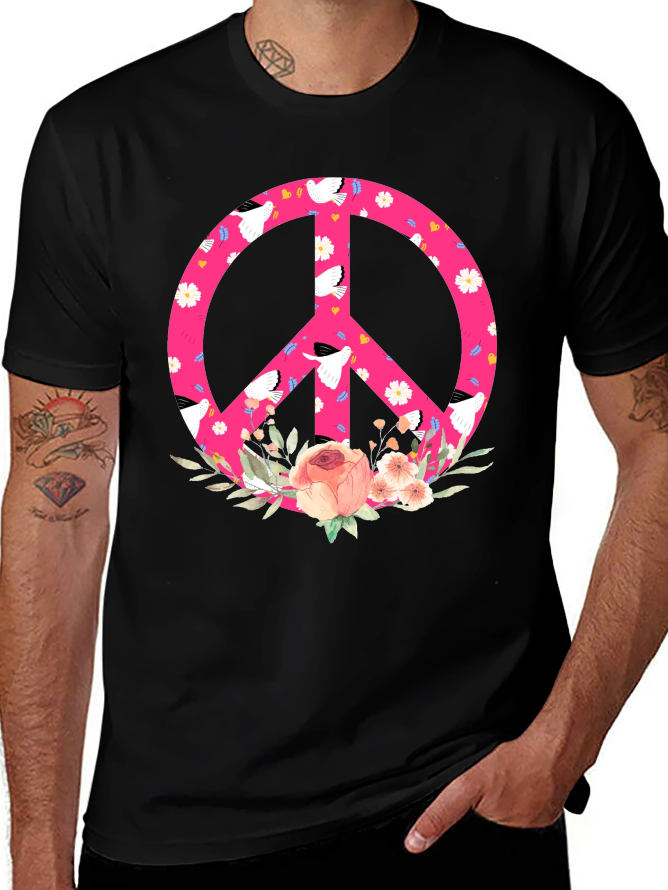 Variant 24 of Floral Peace Sign Black T-Shirt
