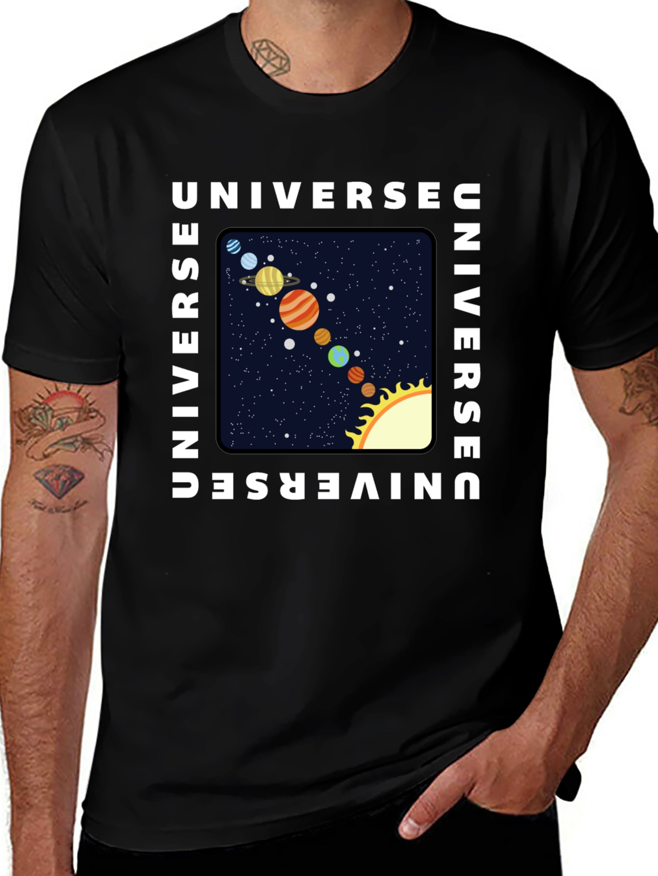 Variant 7 of Universe Planets Graphic Print Black T-Shirt