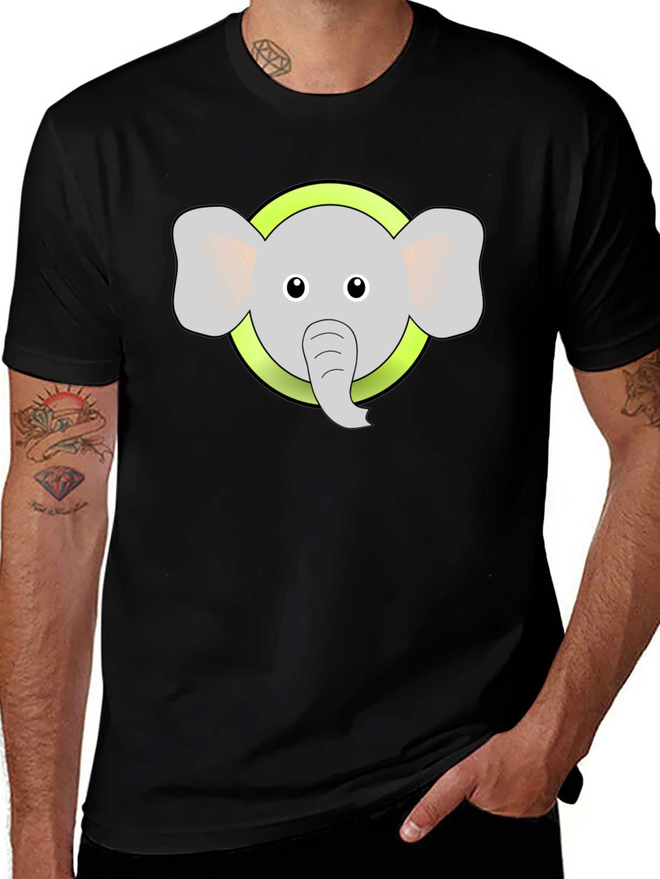 Variant 28 of Elephant Graphic Tee - Black Cotton Blend Shirt