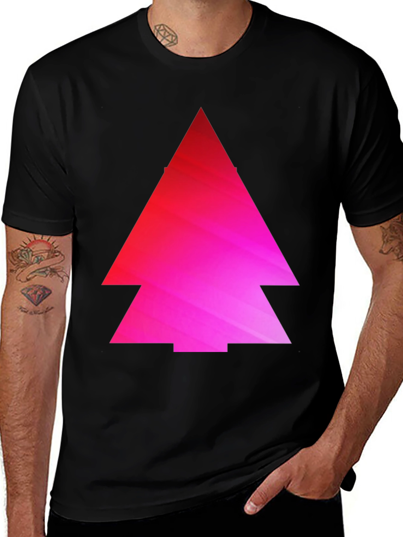 Variant 17 of Geometric Pink Gradient Tree Black T-Shirt