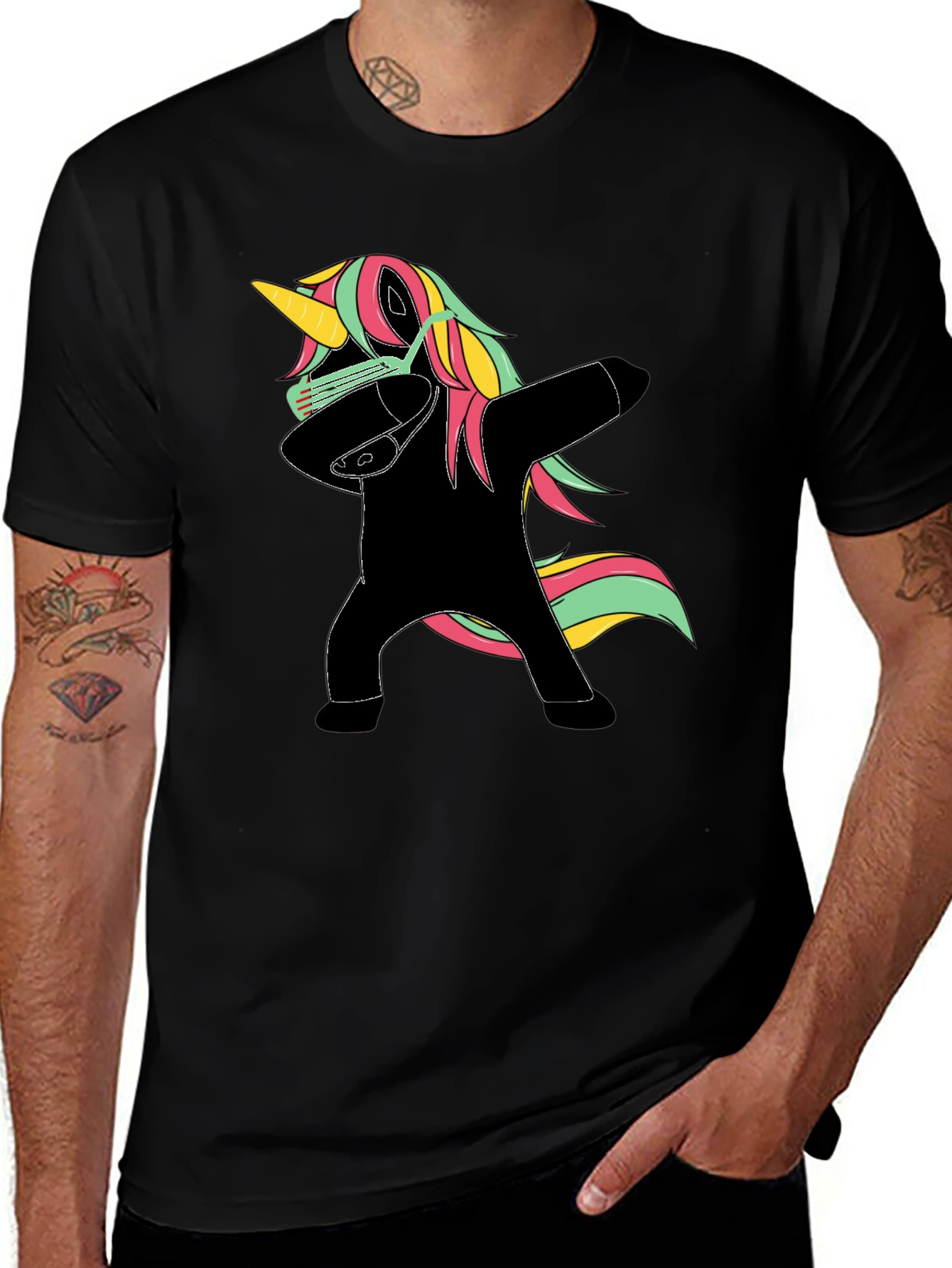Variant 23 of Dabbing Unicorn Graphic Tee - Men's Black T-Shirt