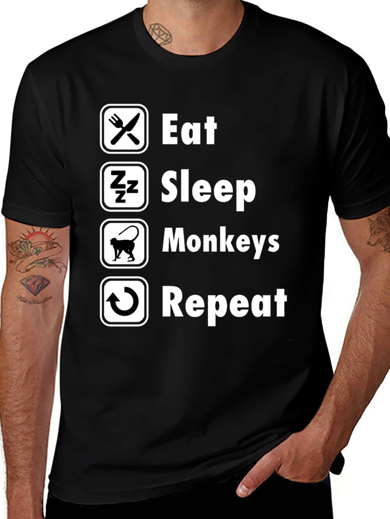 Variant 6 of Eat Sleep Monkeys Repeat T-Shirt - Funny Graphic Tee