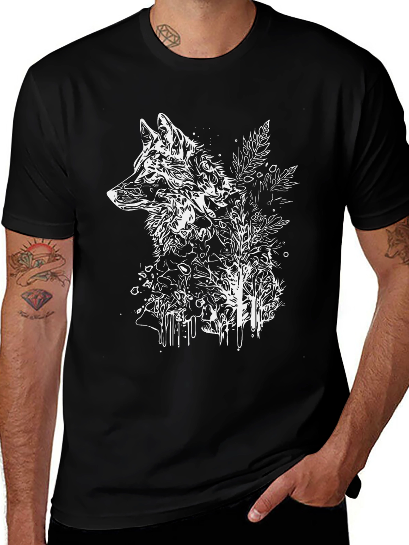 Black Wolf Graphic T-Shirt - Black Cotton Tee main image