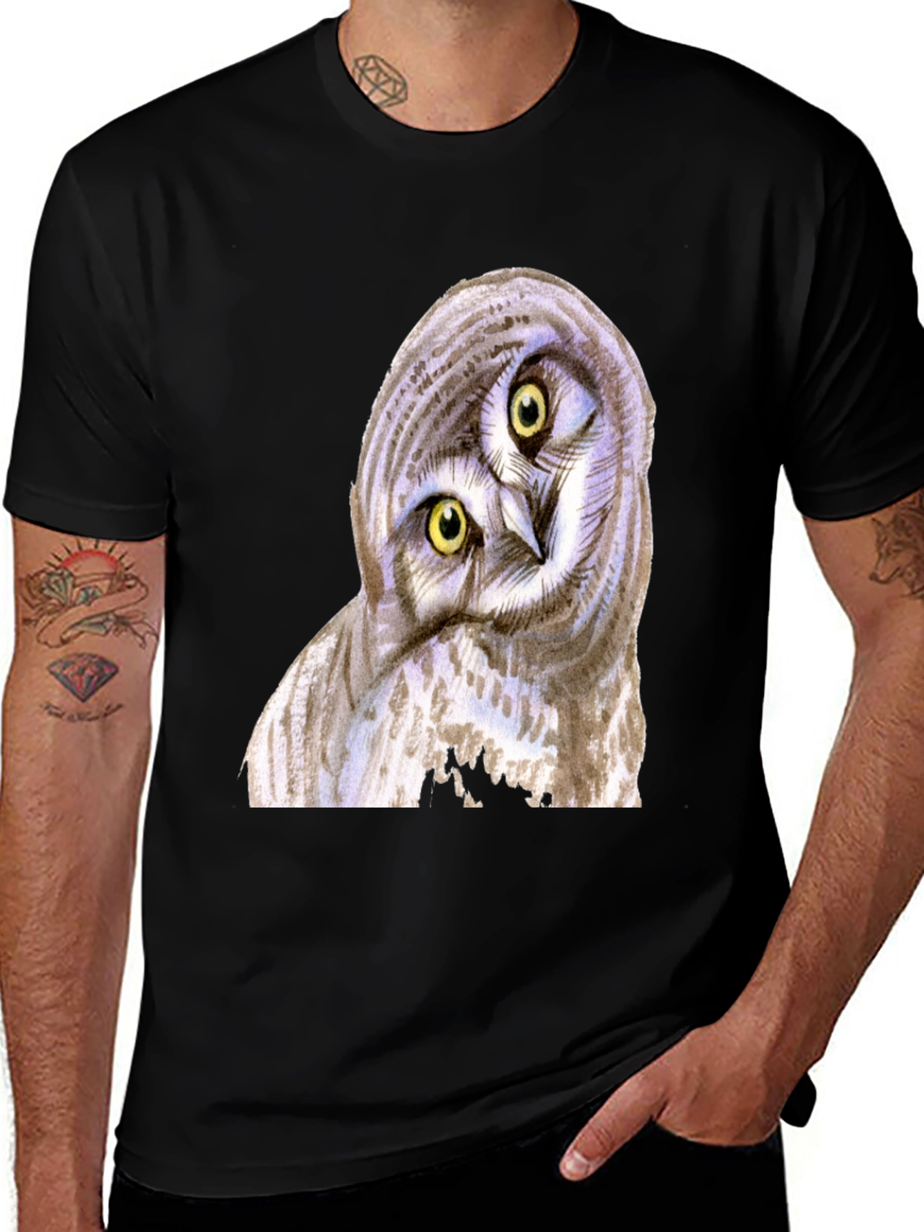 Variant 15 of Owl Graphic Black T-Shirt for Men