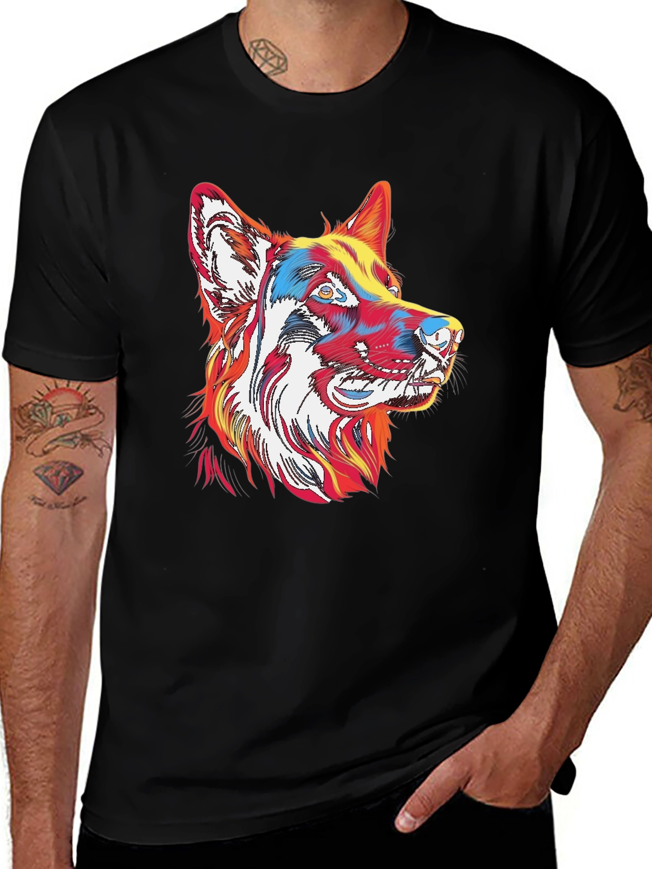 Variant 4 of Colorful German Shepherd Dog Graphic Print Men's T-Shirt
