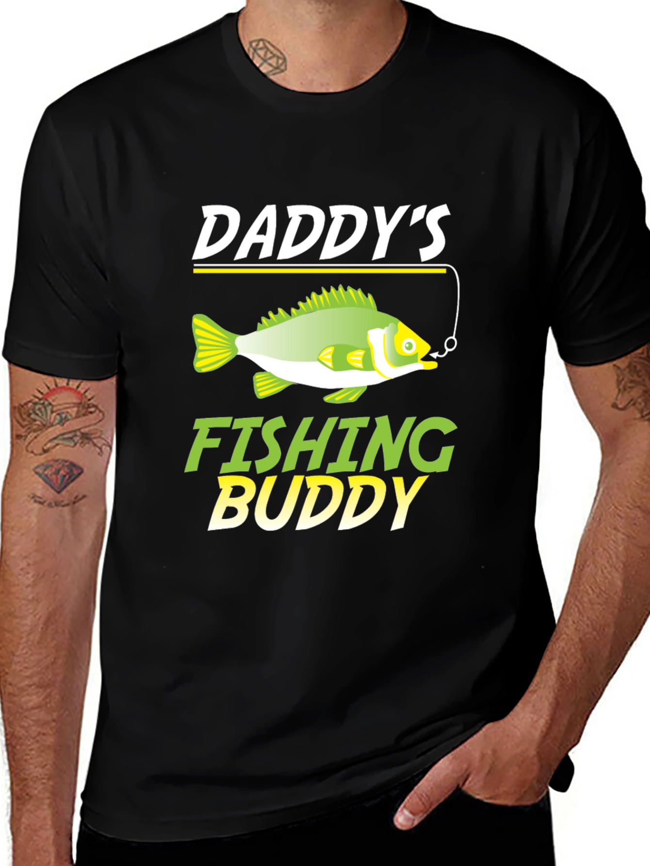 Variant 2 of Daddy's Fishing Buddy T-Shirt - Men's Black Crew Neck Tee
