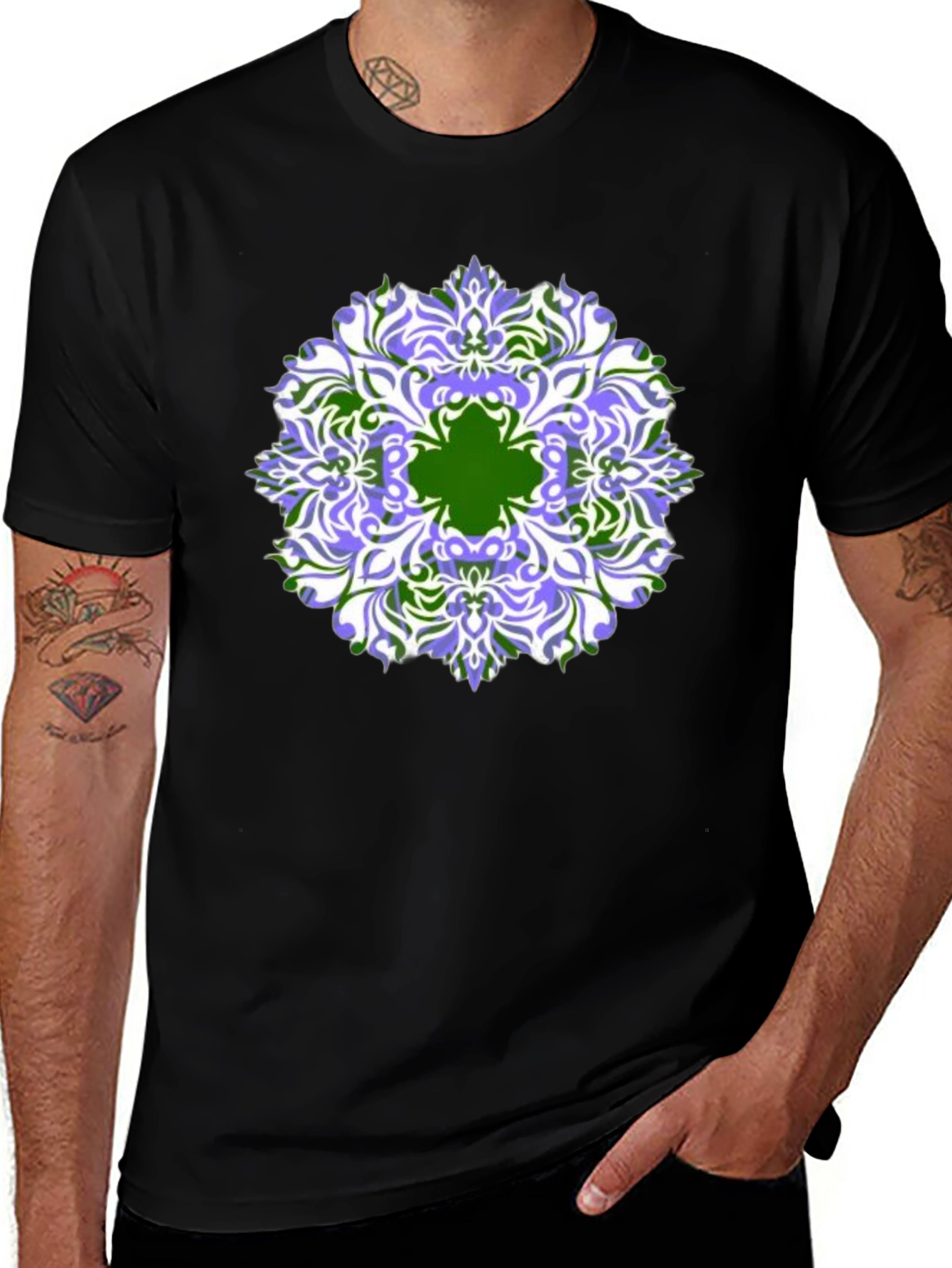 Variant 23 of Abstract Mandala Graphic Print Black T-Shirt