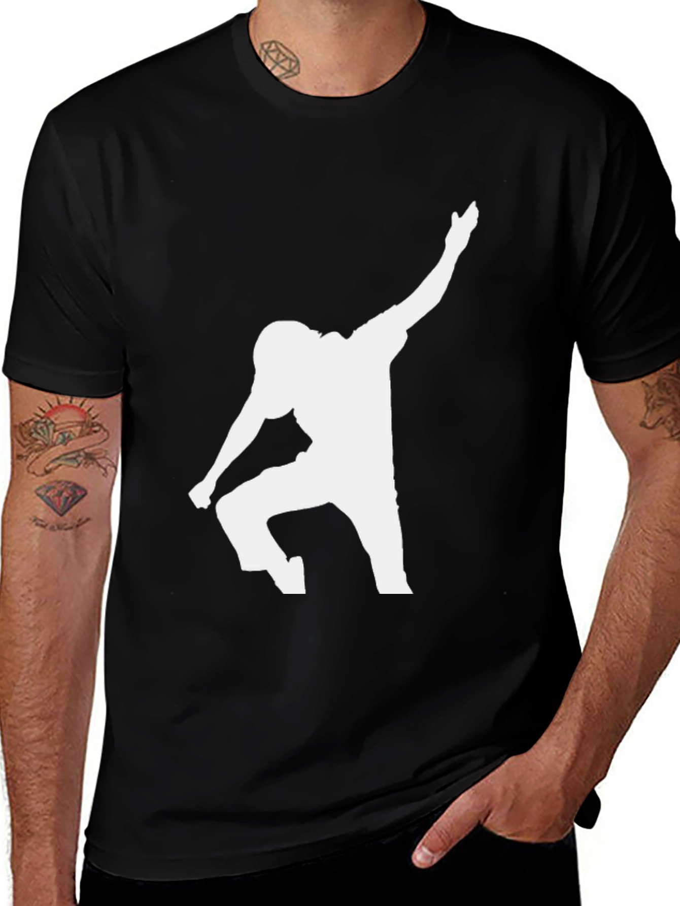 Variant 29 of Black Graphic Tee - White Football Player Silhouette