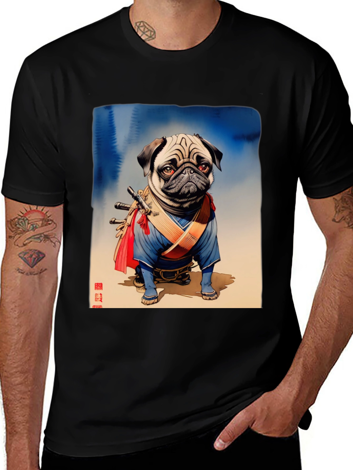 Variant 17 of Pug Samurai Graphic Tee
