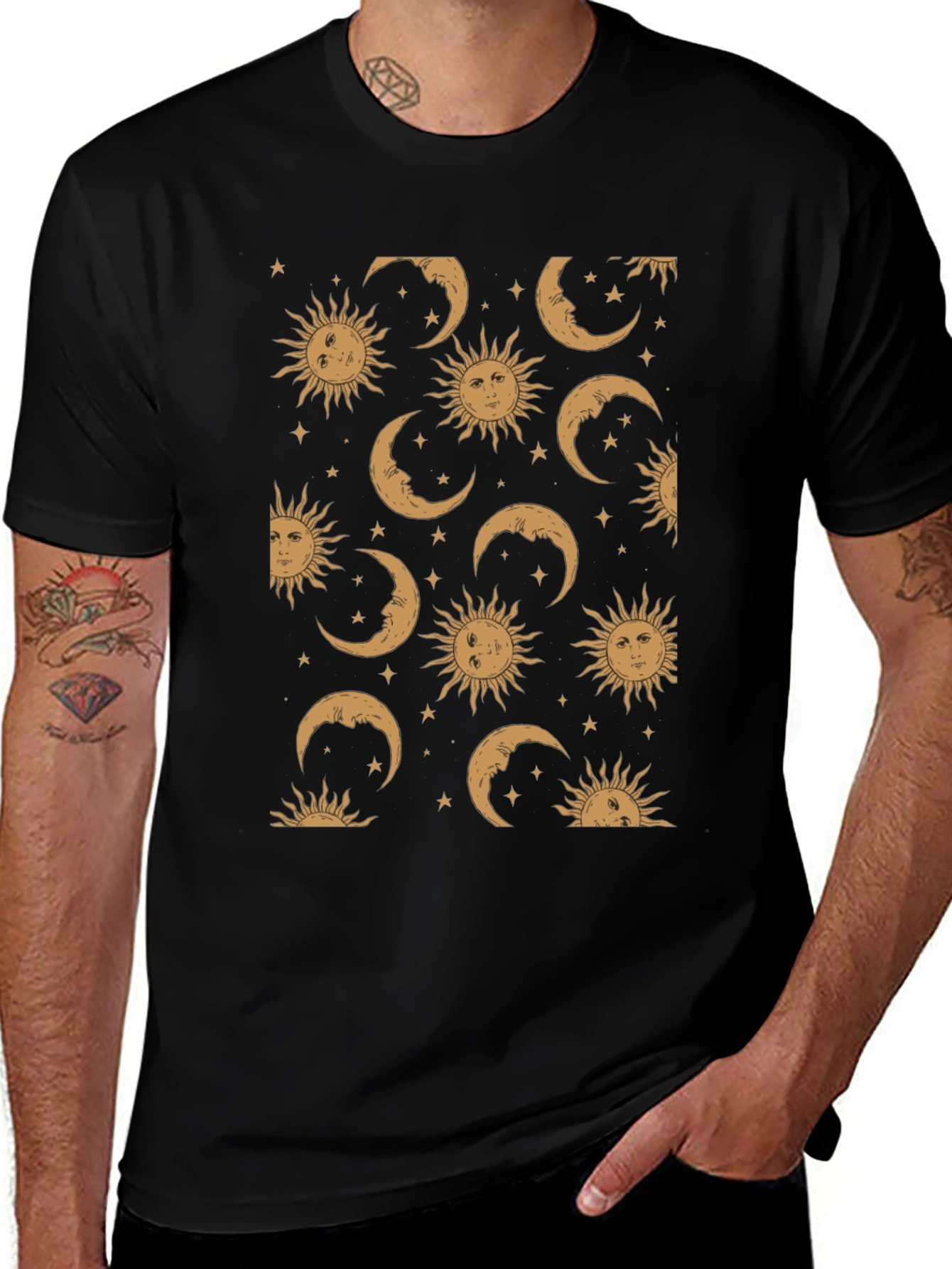 Celestial Sun & Moon Graphic Tee - Black