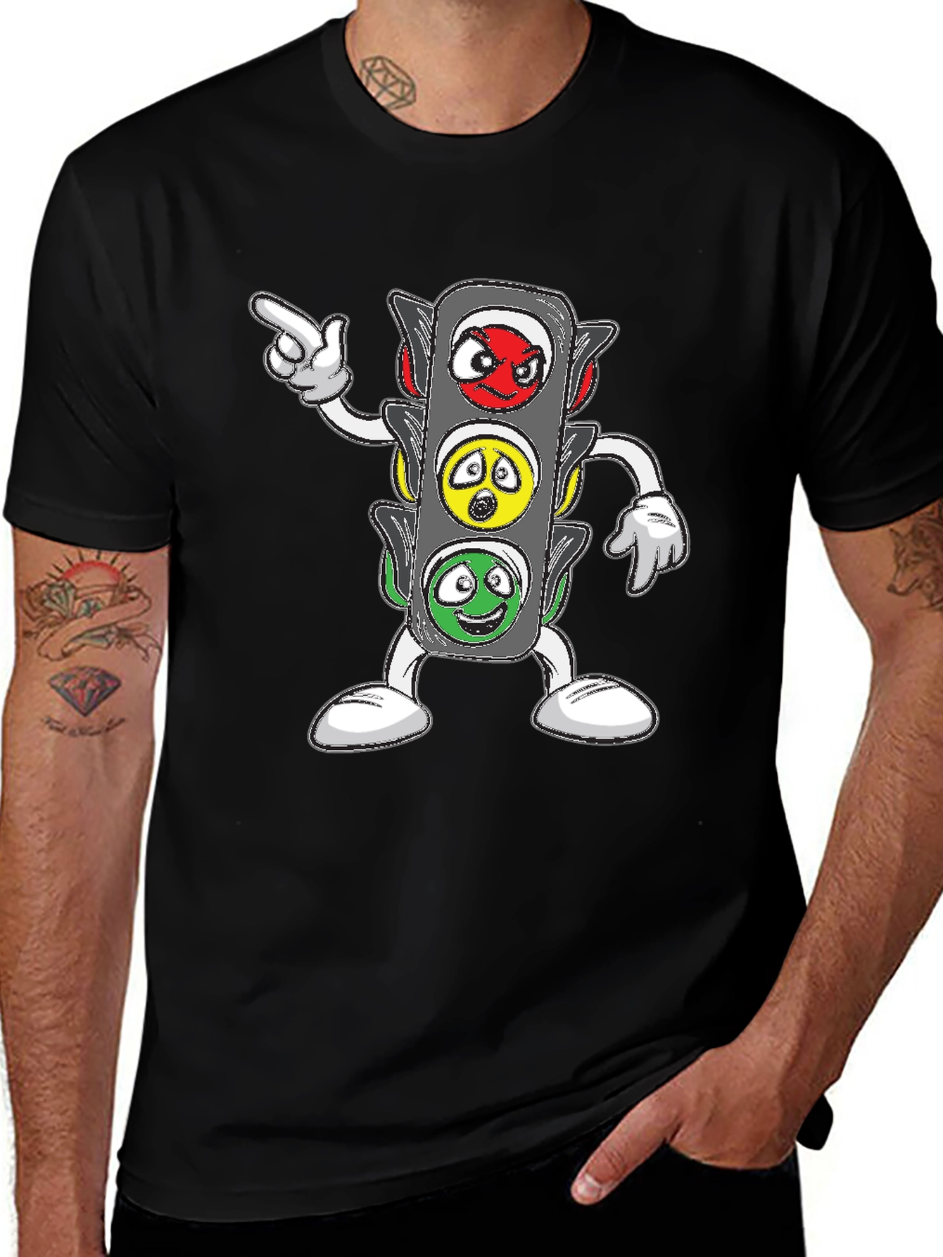 Cartoon Traffic Light Graphic T-Shirt