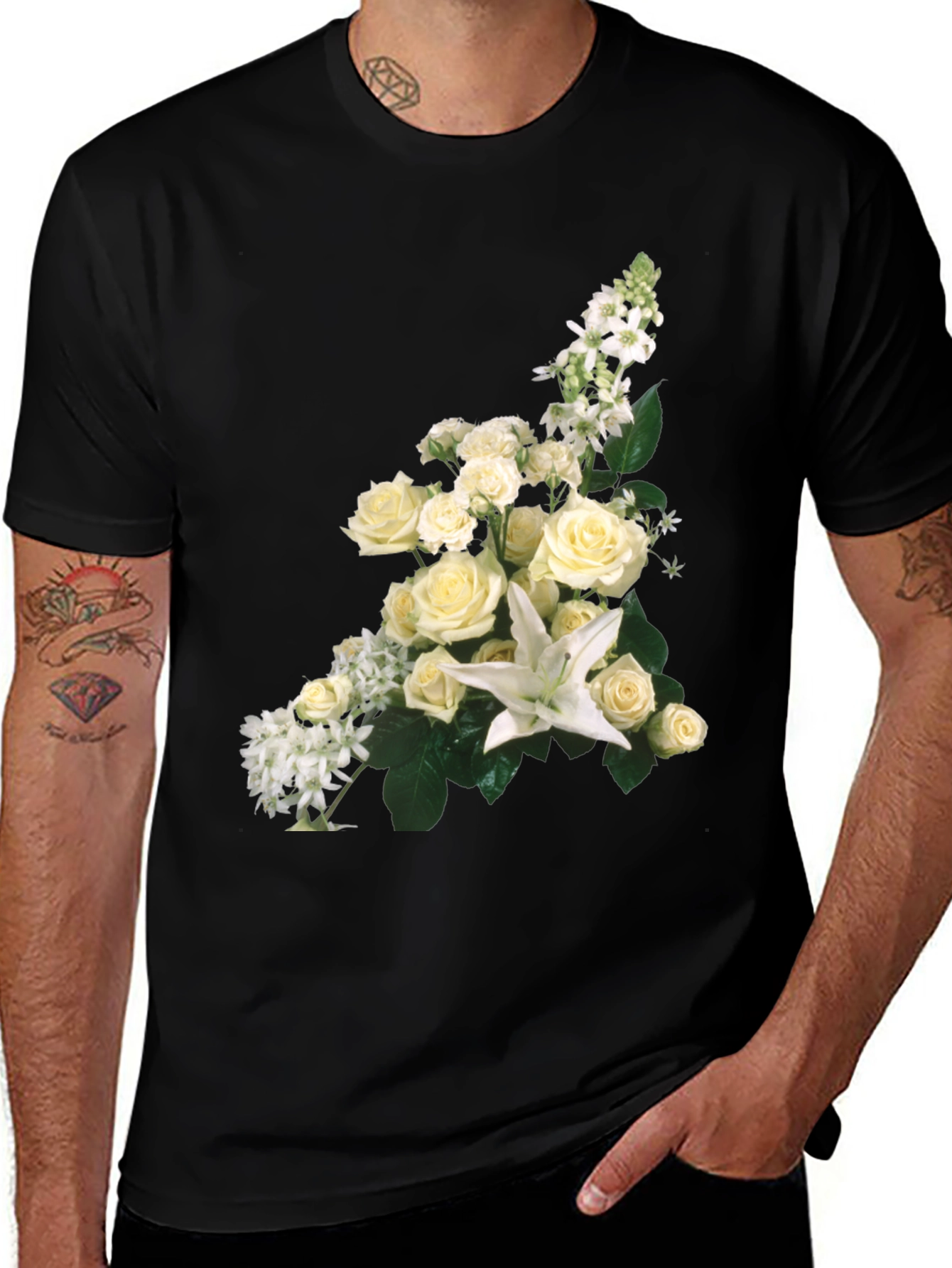 Variant 30 of Floral Bouquet Graphic Tee - Elegant Black T-Shirt