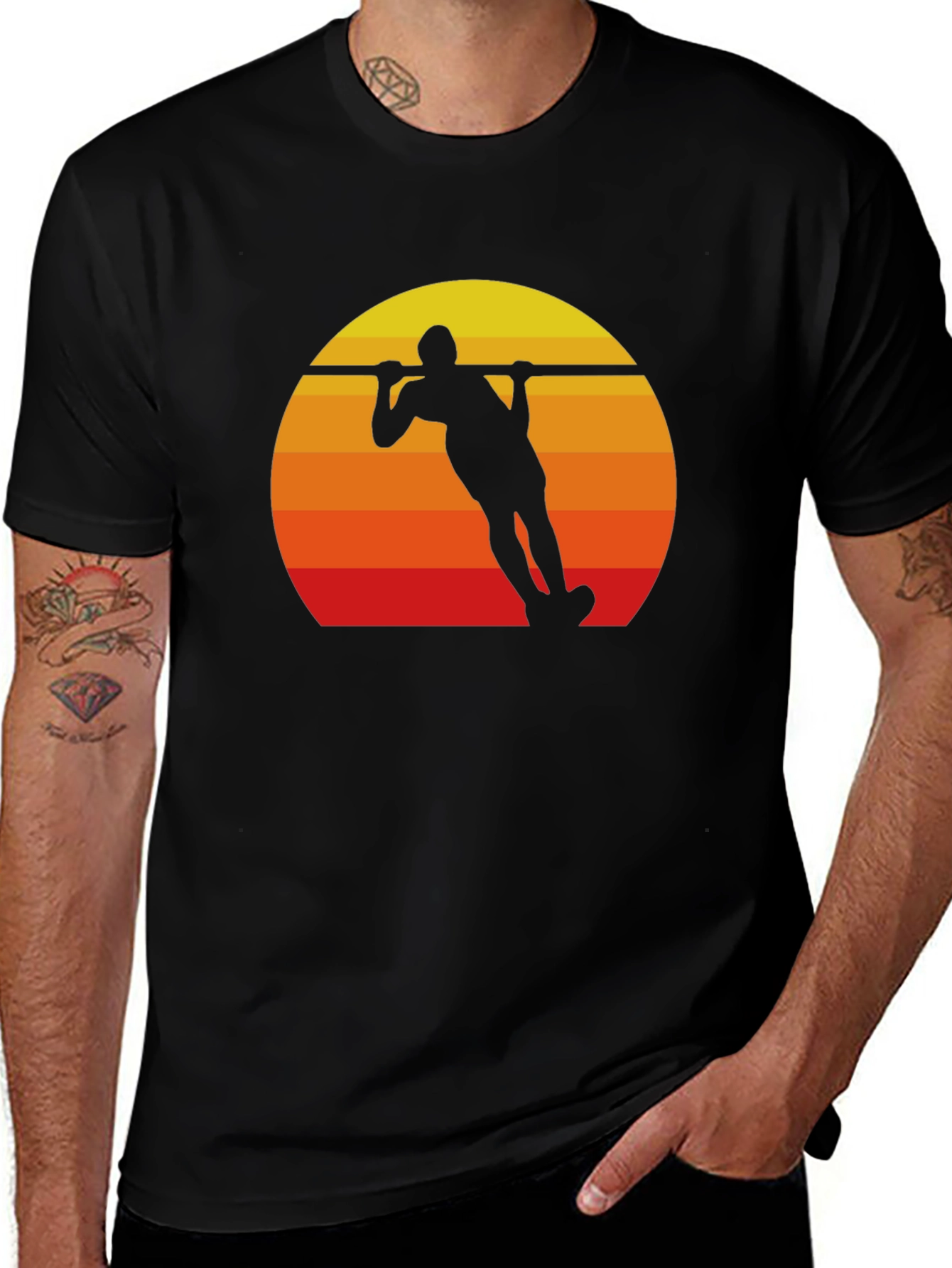 Variant 13 of Sunset Silhouette Pull-Up Workout T-Shirt