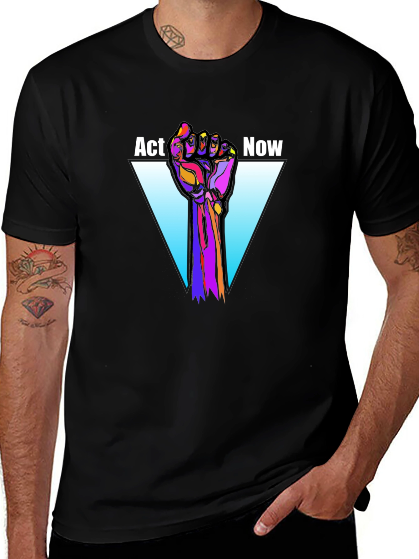 Variant 21 of Act Now Graphic Tee - Black Cotton T-Shirt