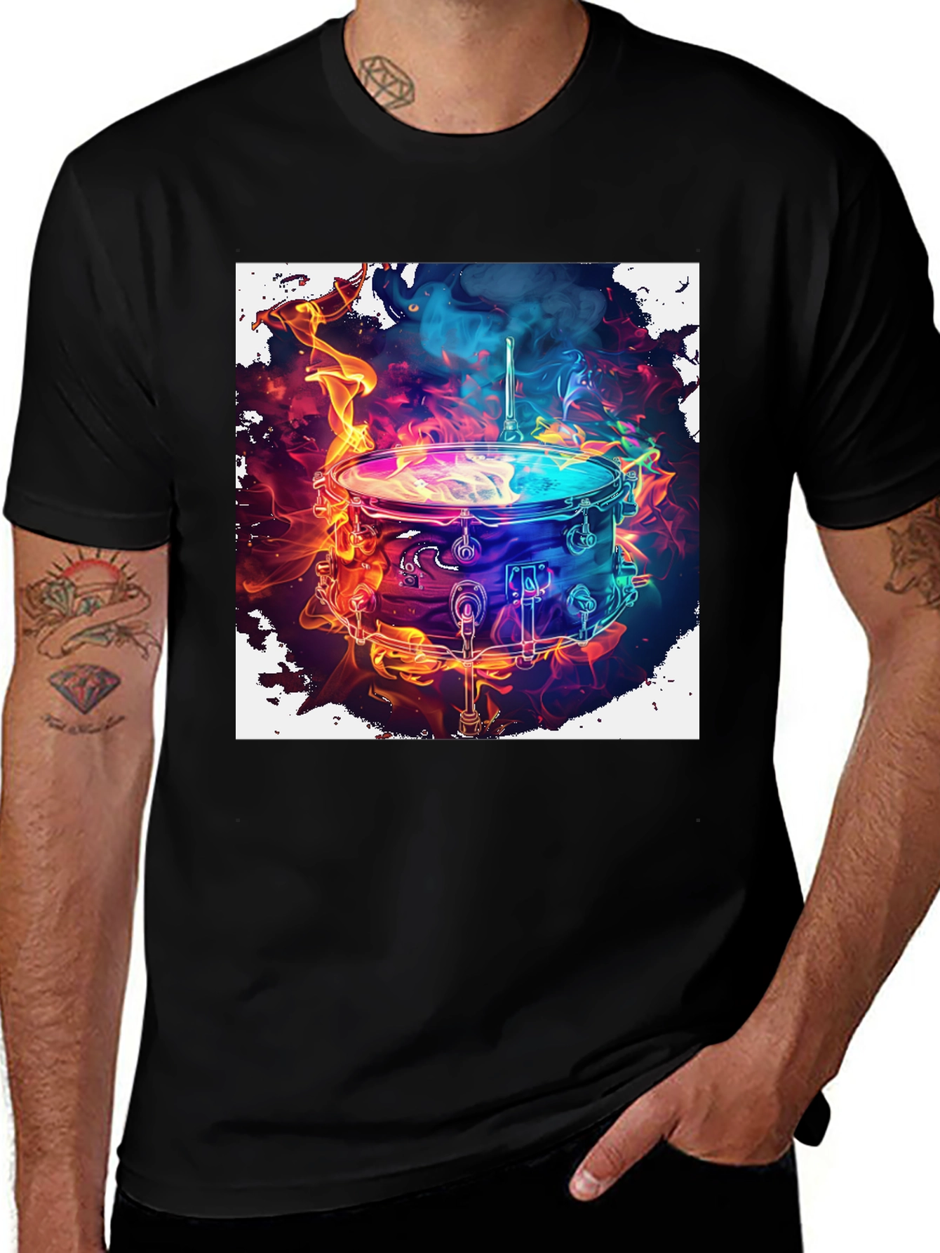Variant 28 of Flaming Drum Kit Graphic Tee - Rock On!