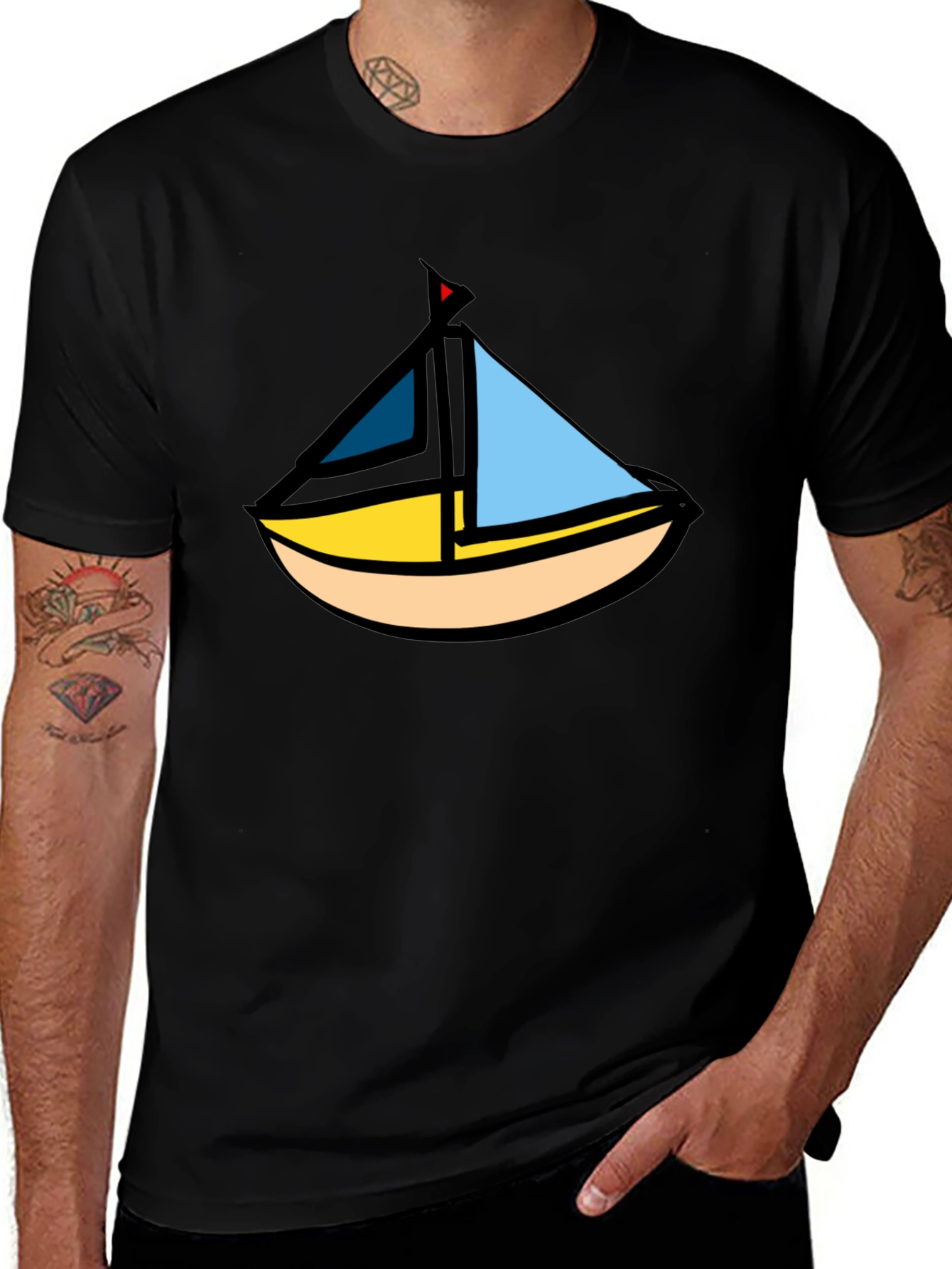 Variant 27 of Nautical Sailboat Graphic T-Shirt - Casual Black Tee