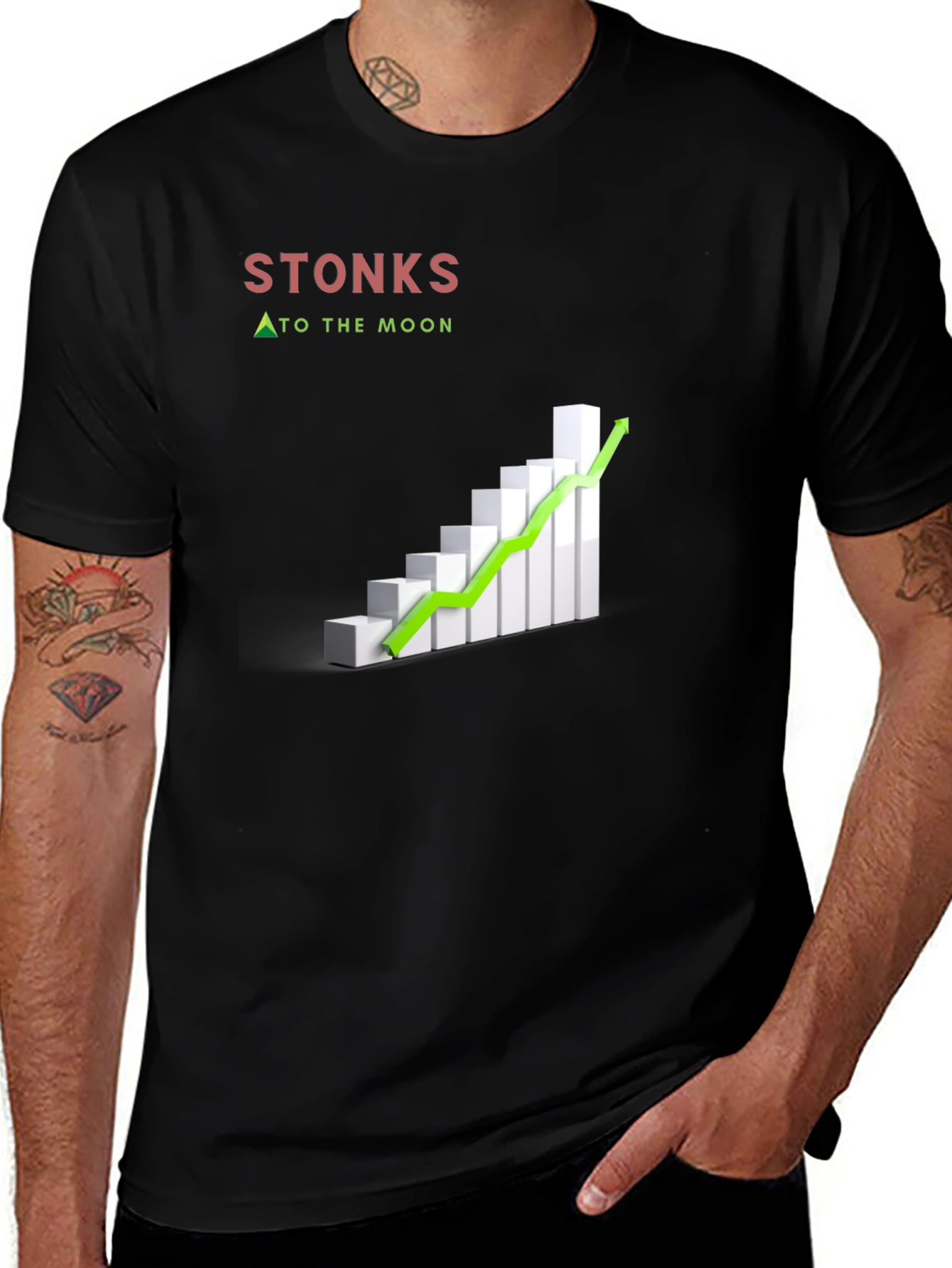 Variant 13 of Stonks to the Moon Black T-Shirt