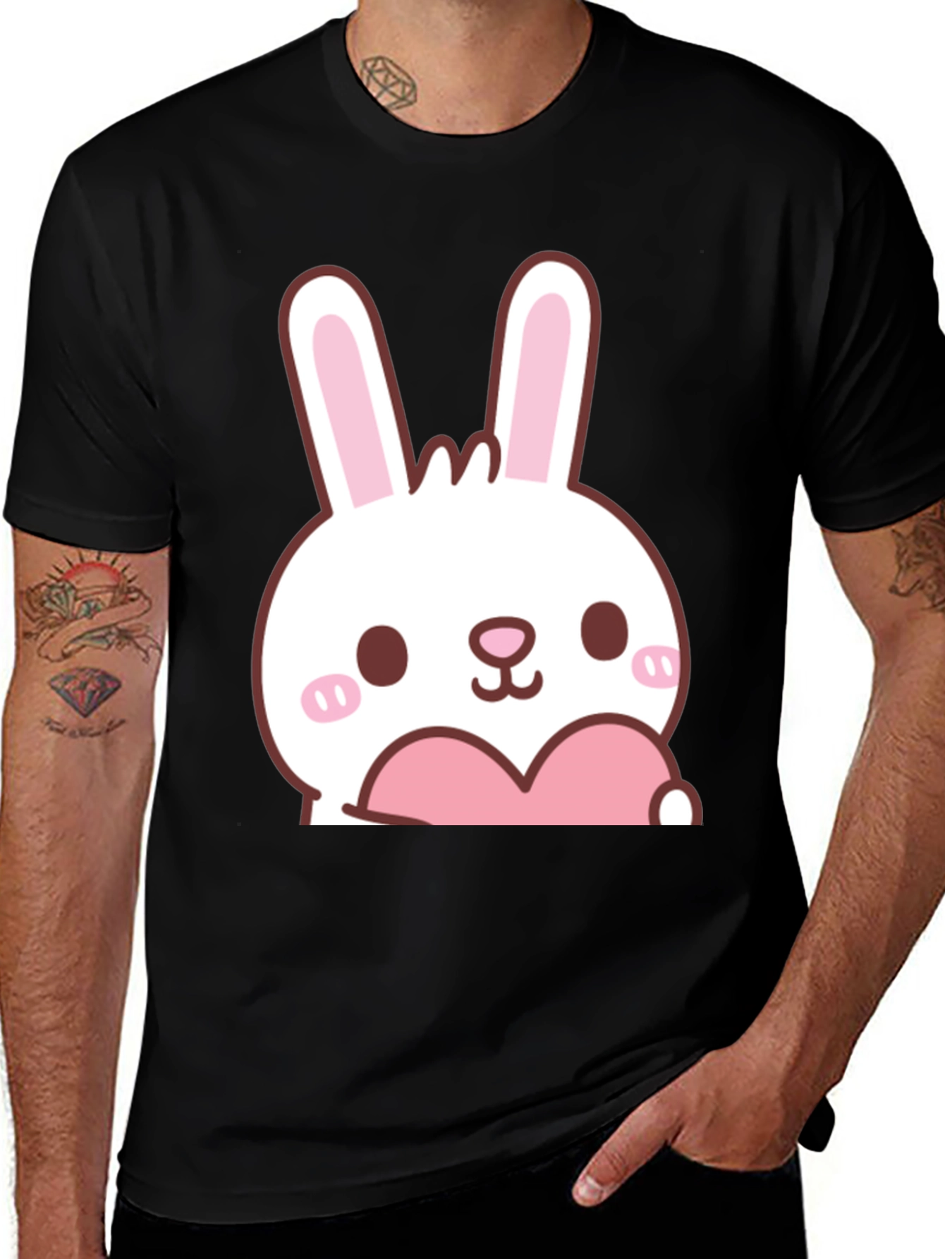 Variant 17 of Cute Bunny with Heart Graphic T-Shirt - Black