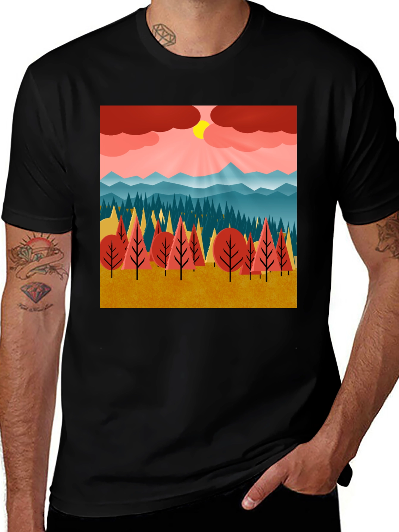 Variant 15 of Abstract Landscape Print Black T-Shirt