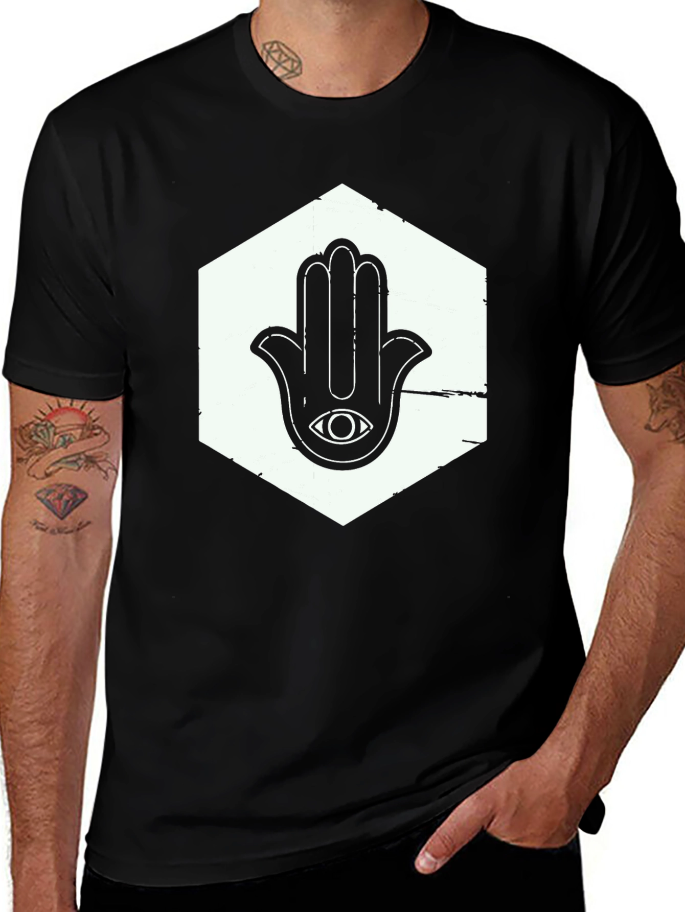 Variant 7 of Hamsa Hand Graphic Tee - Unisex Black T-Shirt