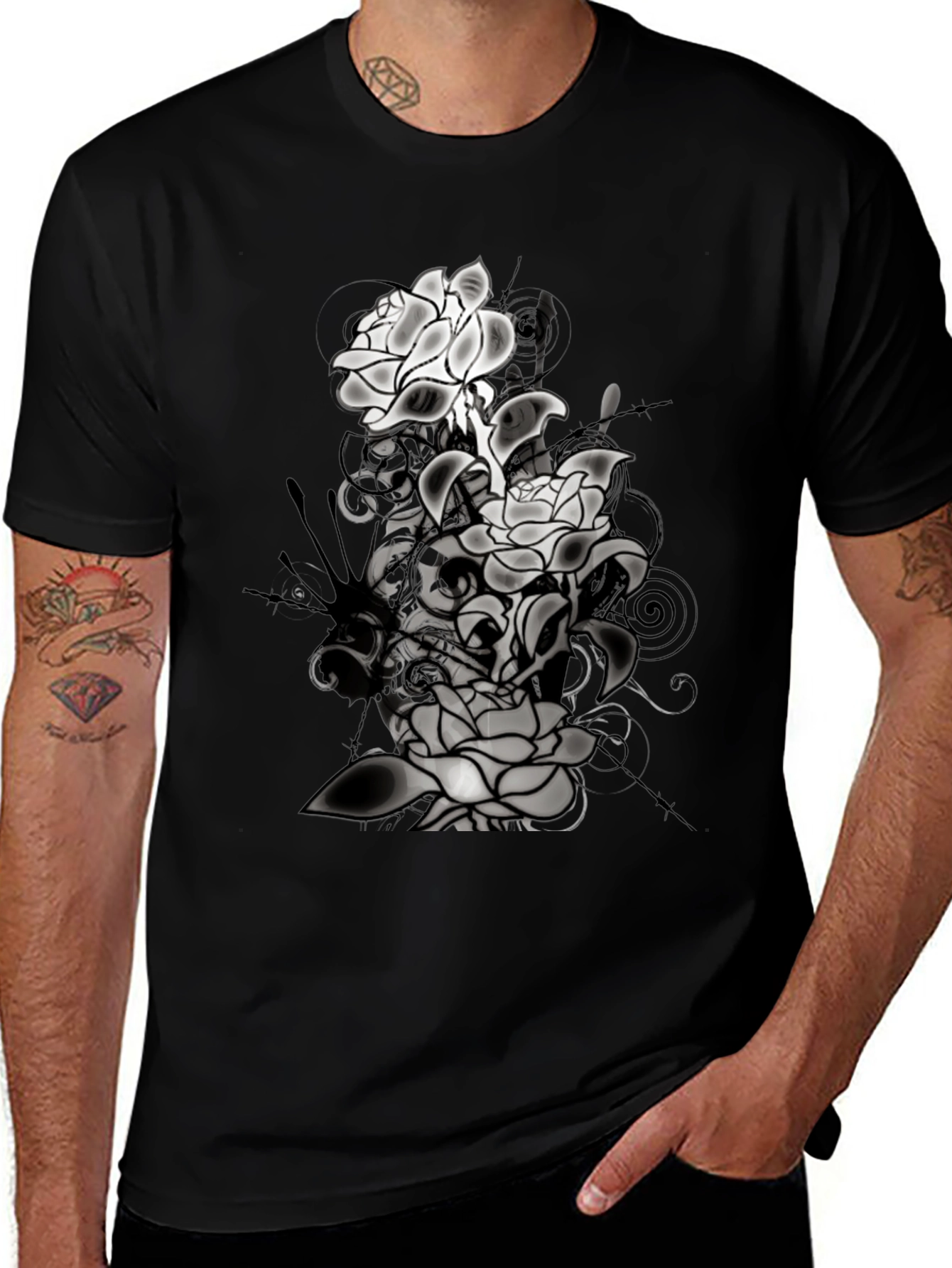 Variant 12 of Floral Graphic T-Shirt - Men's Black Tee