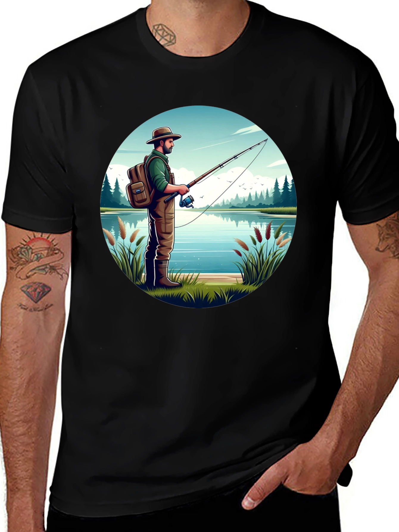 Variant 22 of Fisherman Lake Graphic Tee - Nature Lover Shirt