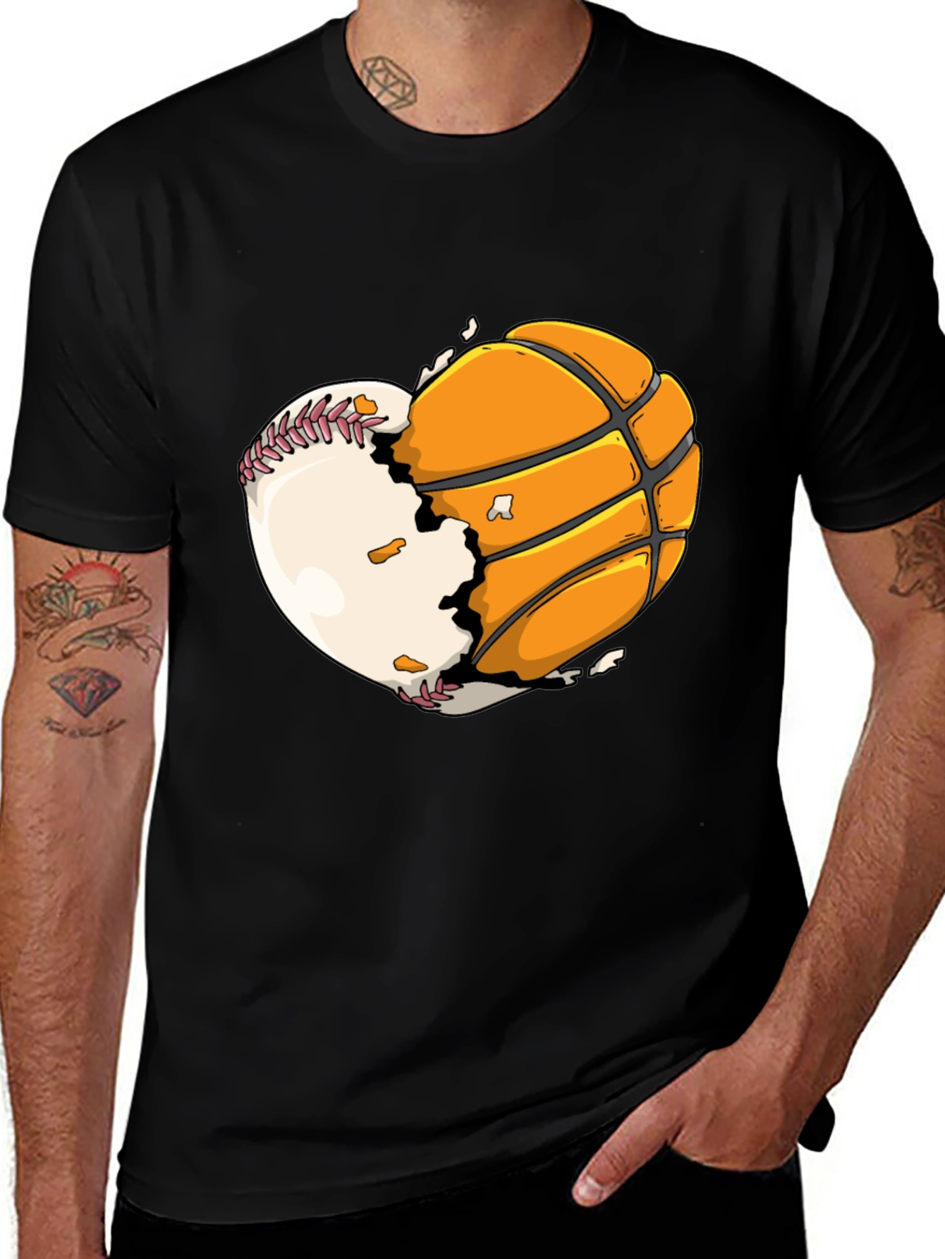Variant 4 of Baseball Basketball Heart Graphic Tee