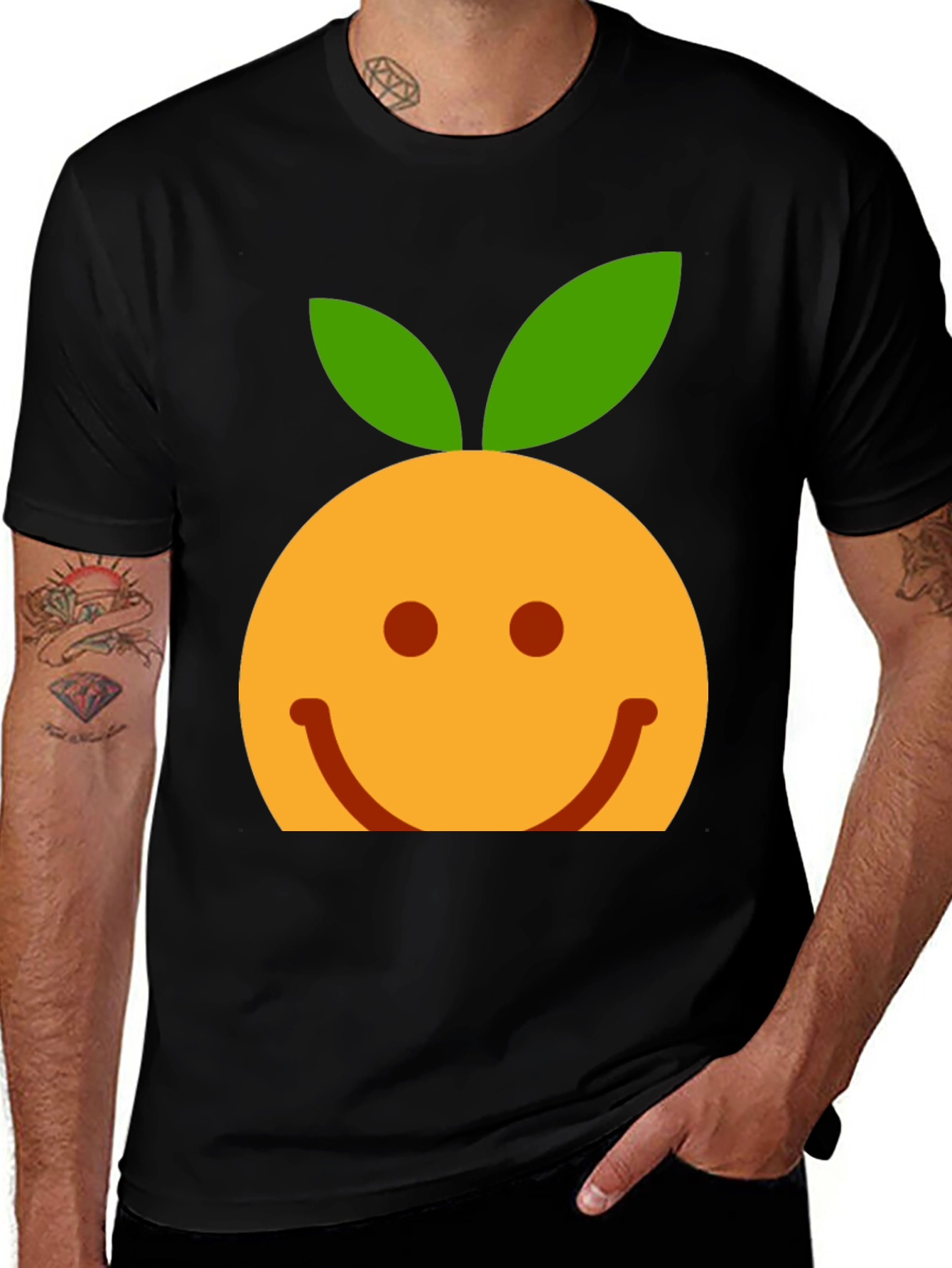 Variant 14 of Orange Smiley Face Black T-Shirt