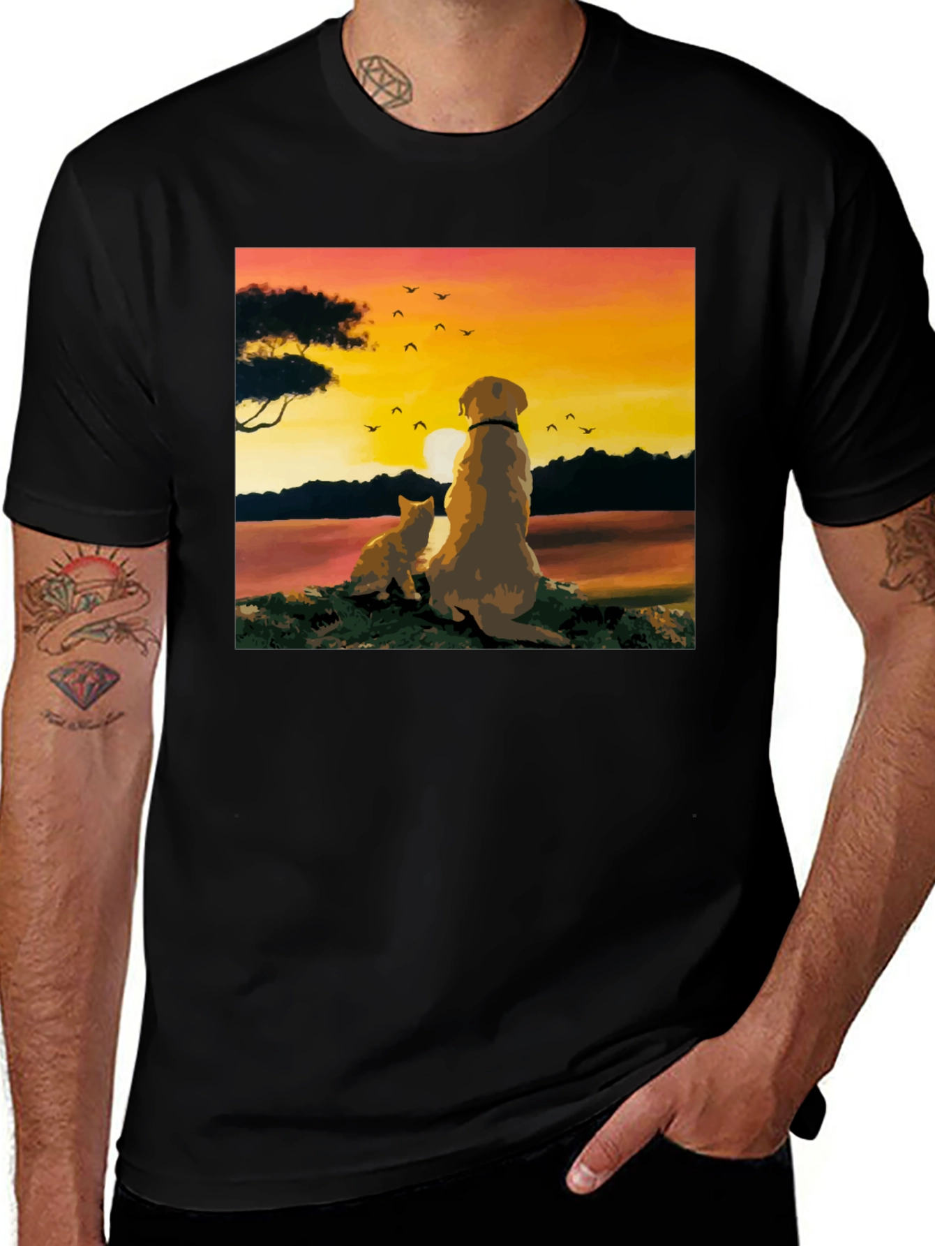 Variant 17 of Sunset Dog & Cat T-Shirt