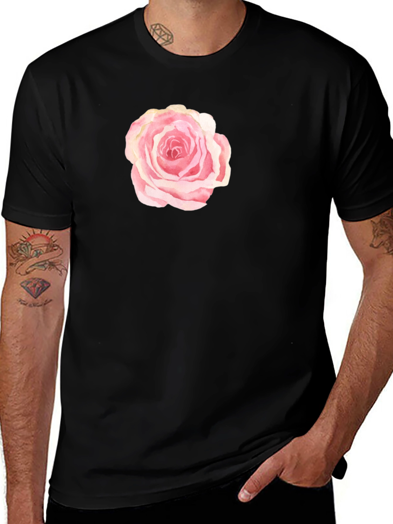 Variant 17 of Black T-Shirt with Pink Rose Graphic