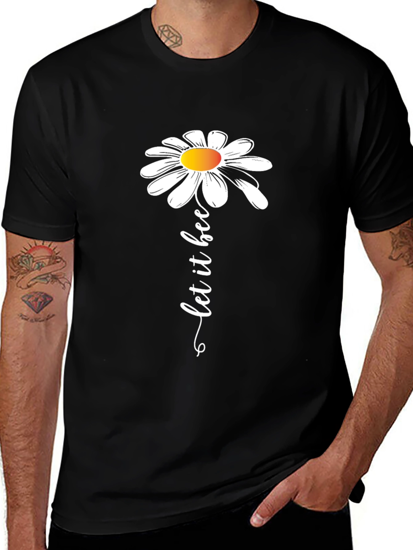 Black Let it Bee Daisy Graphic Tee - Black Cotton Casual Shirt main image