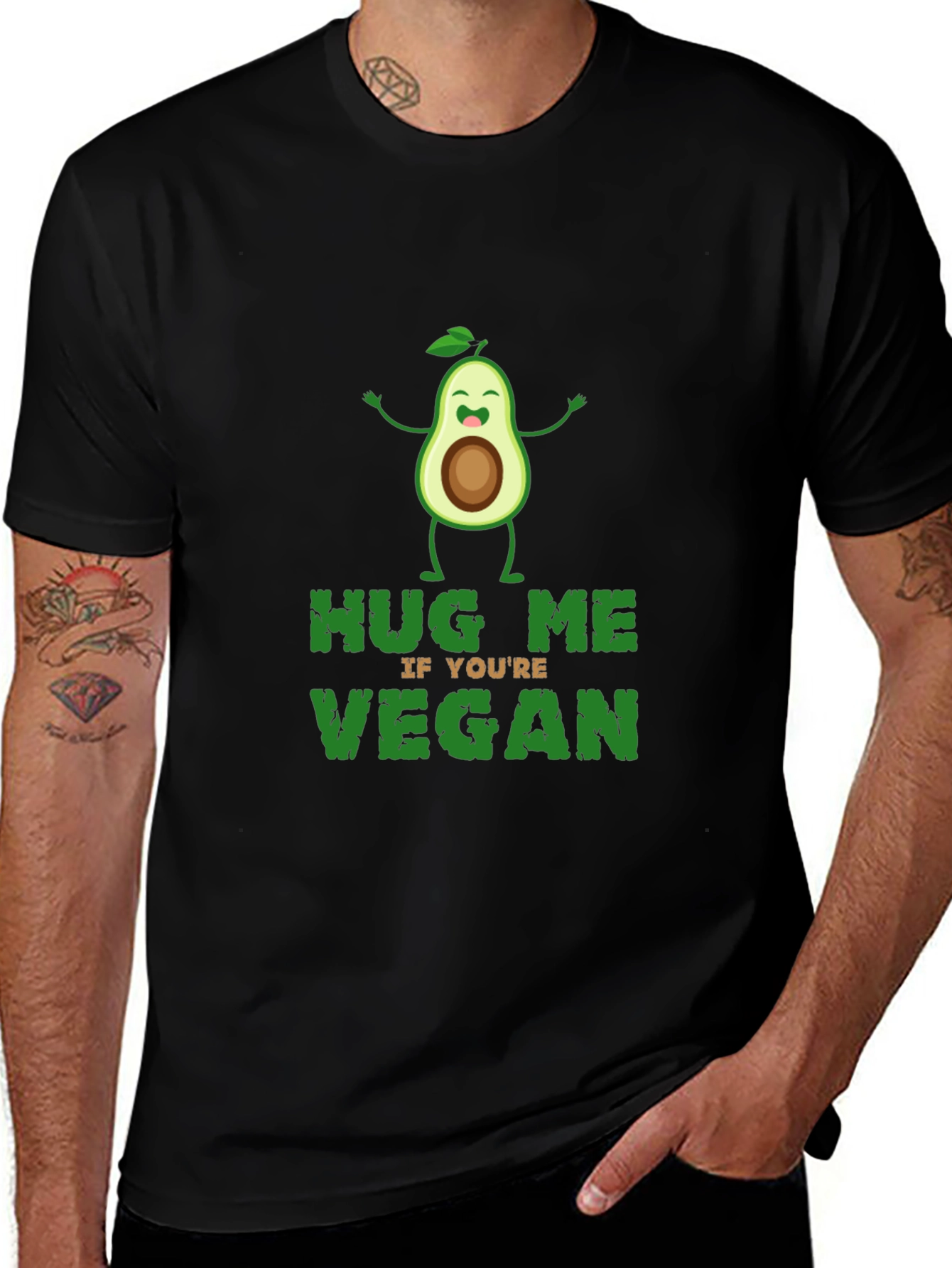 Variant 18 of Vegan Avocado Graphic T-Shirt - Hug Me If You're Vegan