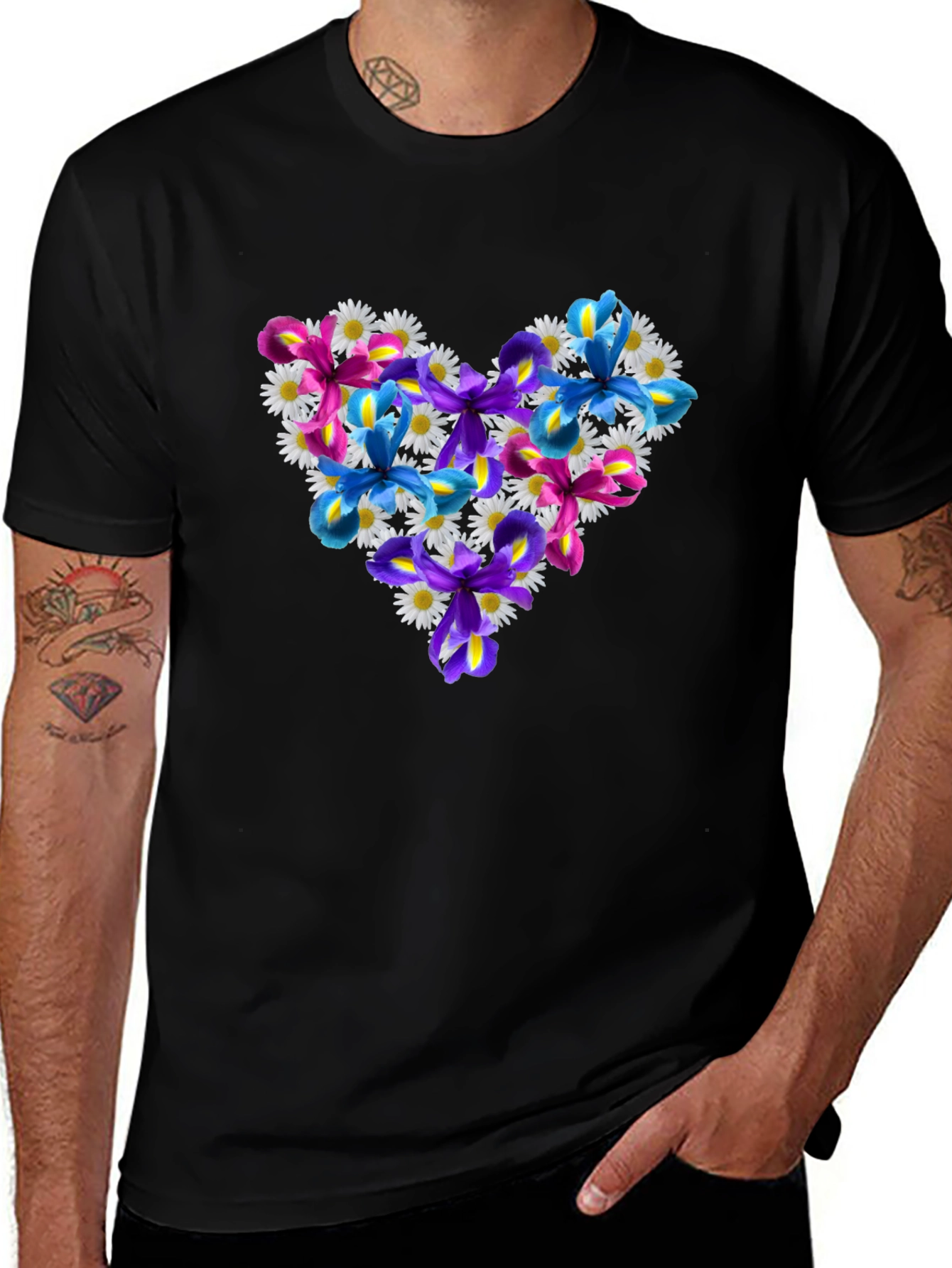 Variant 16 of Floral Heart Graphic T-Shirt - Stylish Black Tee