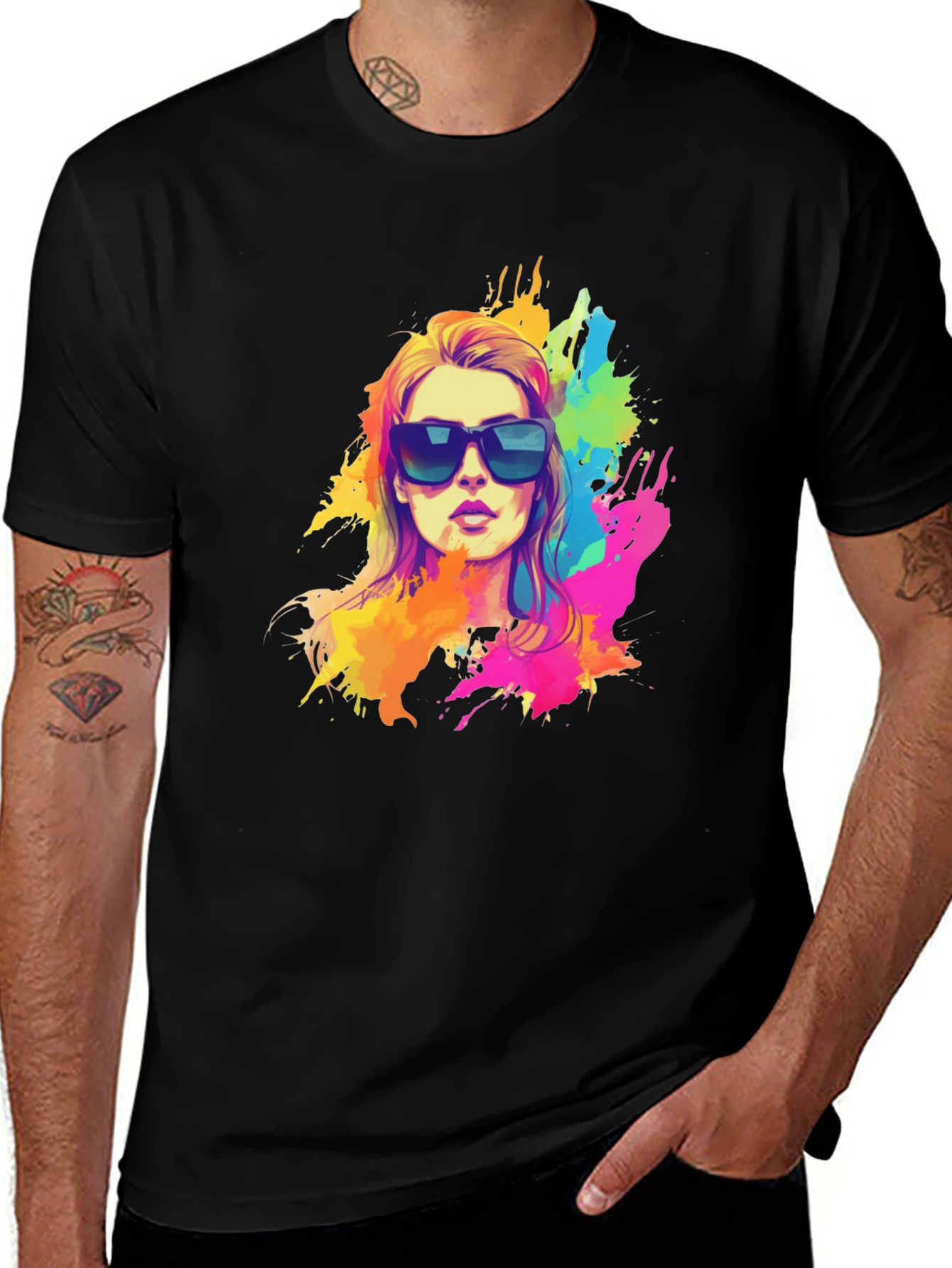 Colorful Woman Graphic Black T-Shirt