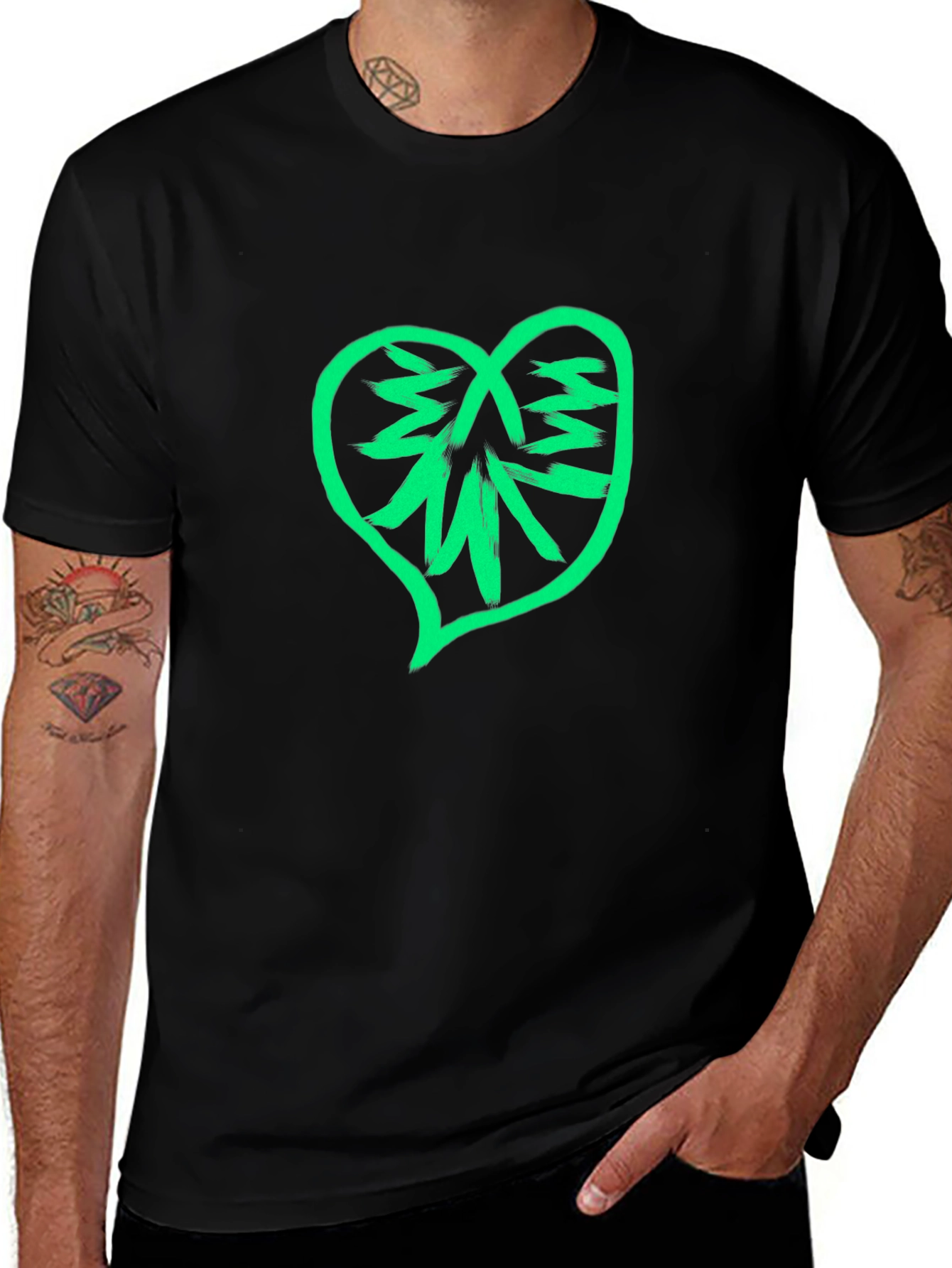 Variant 29 of Heart Cannabis Tee - Black Cotton Blend