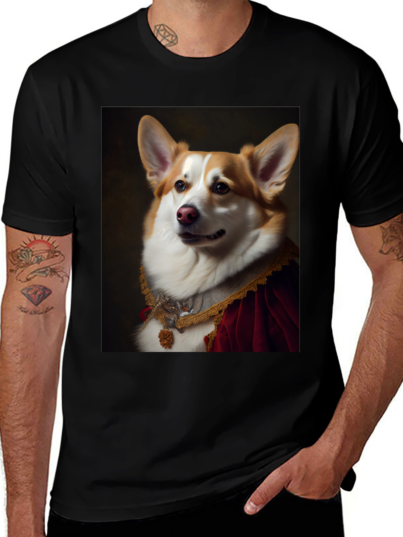 Variant 9 of Corgi Royalty T-Shirt - Unique Dog Portrait Tee